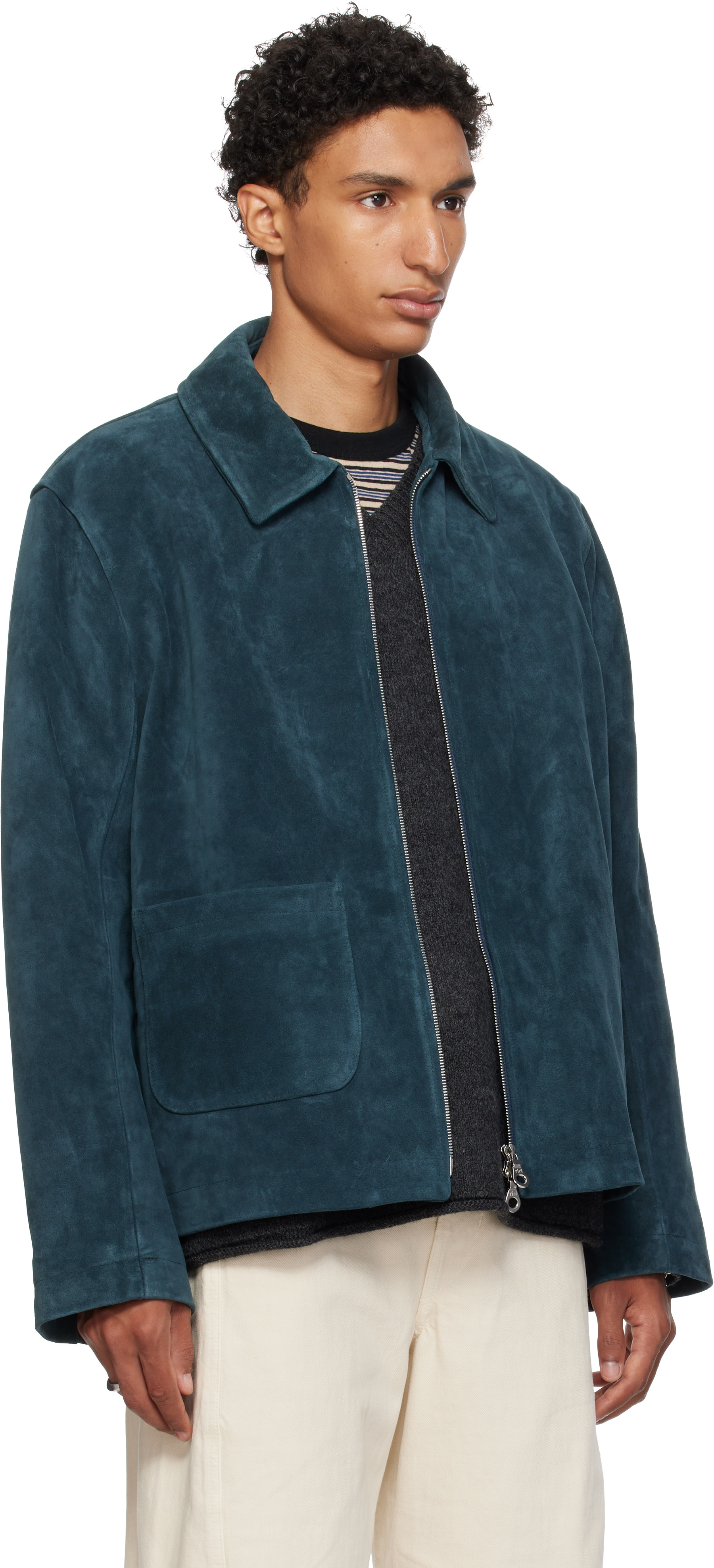 Cawley - Navy Zip-Up Sandy Suede Jacket