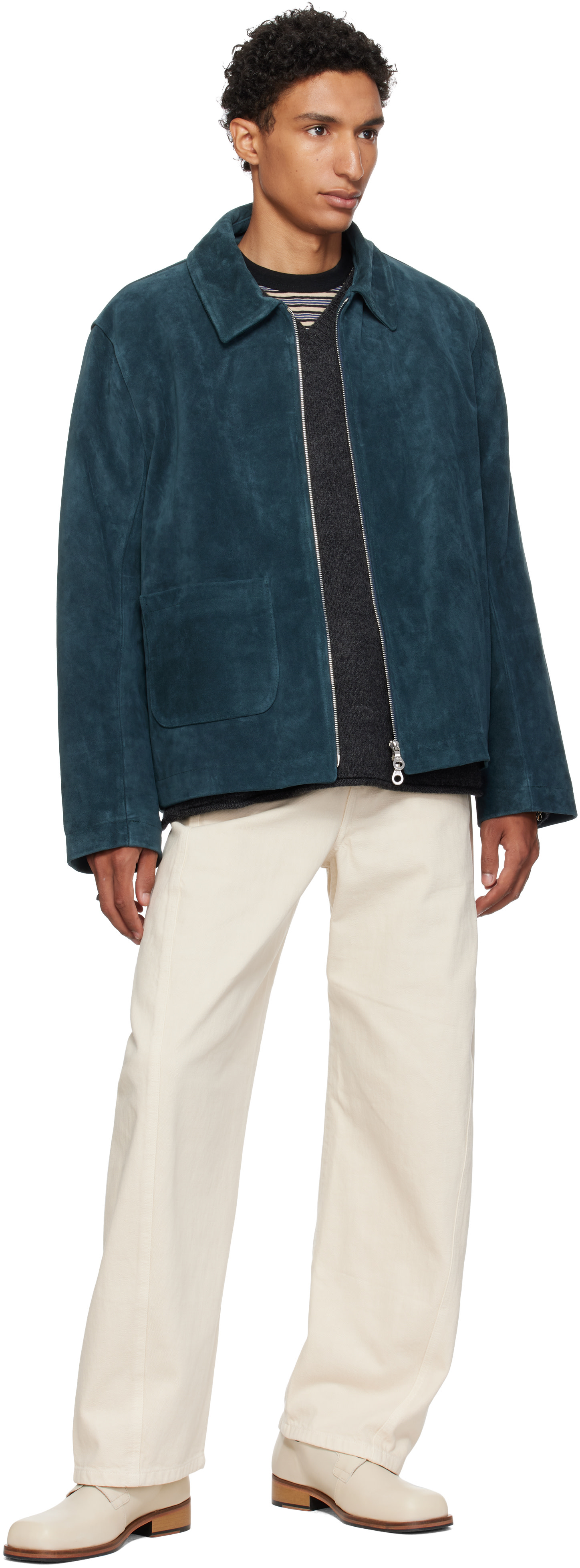 Cawley - Navy Zip-Up Sandy Suede Jacket