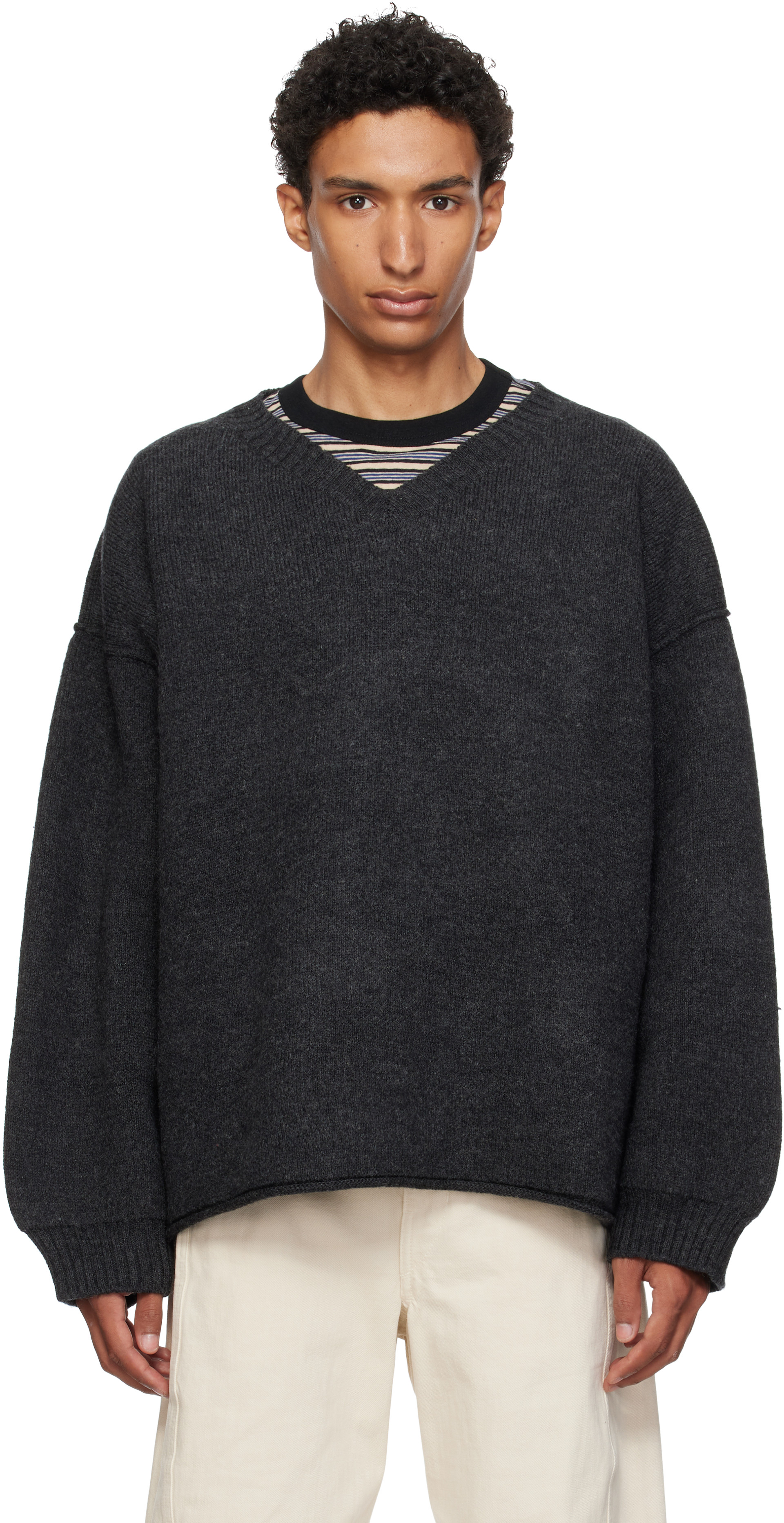 Cawley - Pull gris à col en V