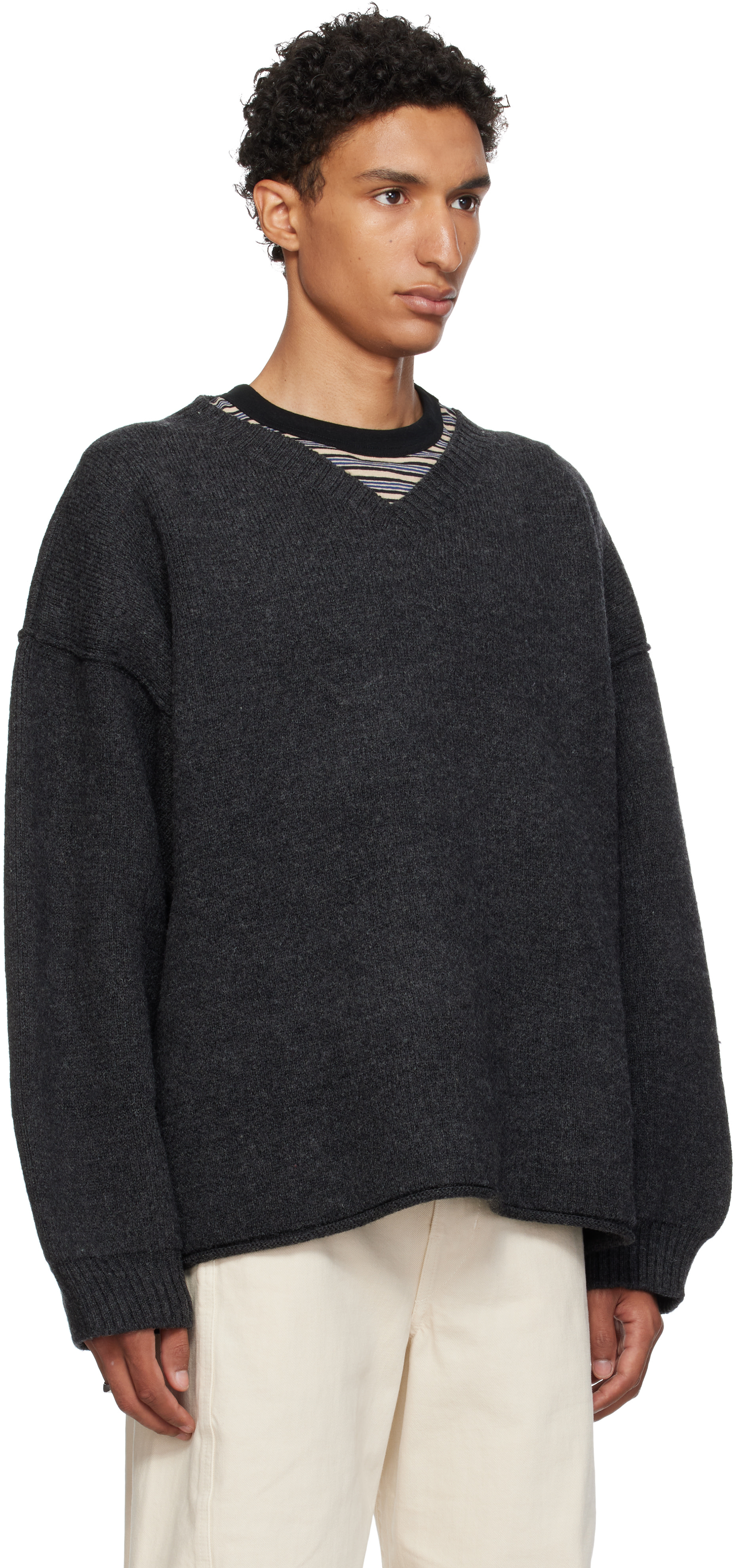 Cawley - Pull gris à col en V