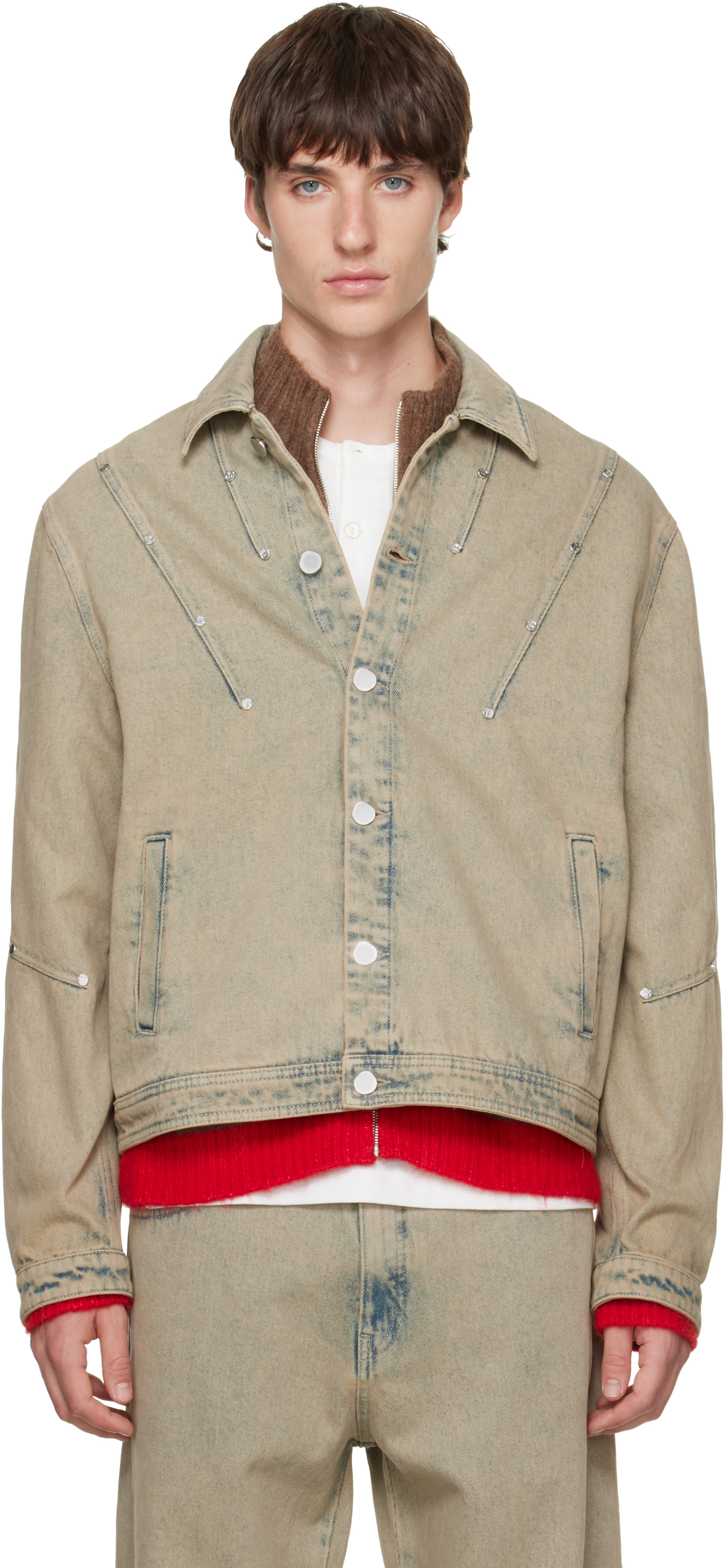 BLUEMARBLE - Beige Darted Denim Trucker Jacket