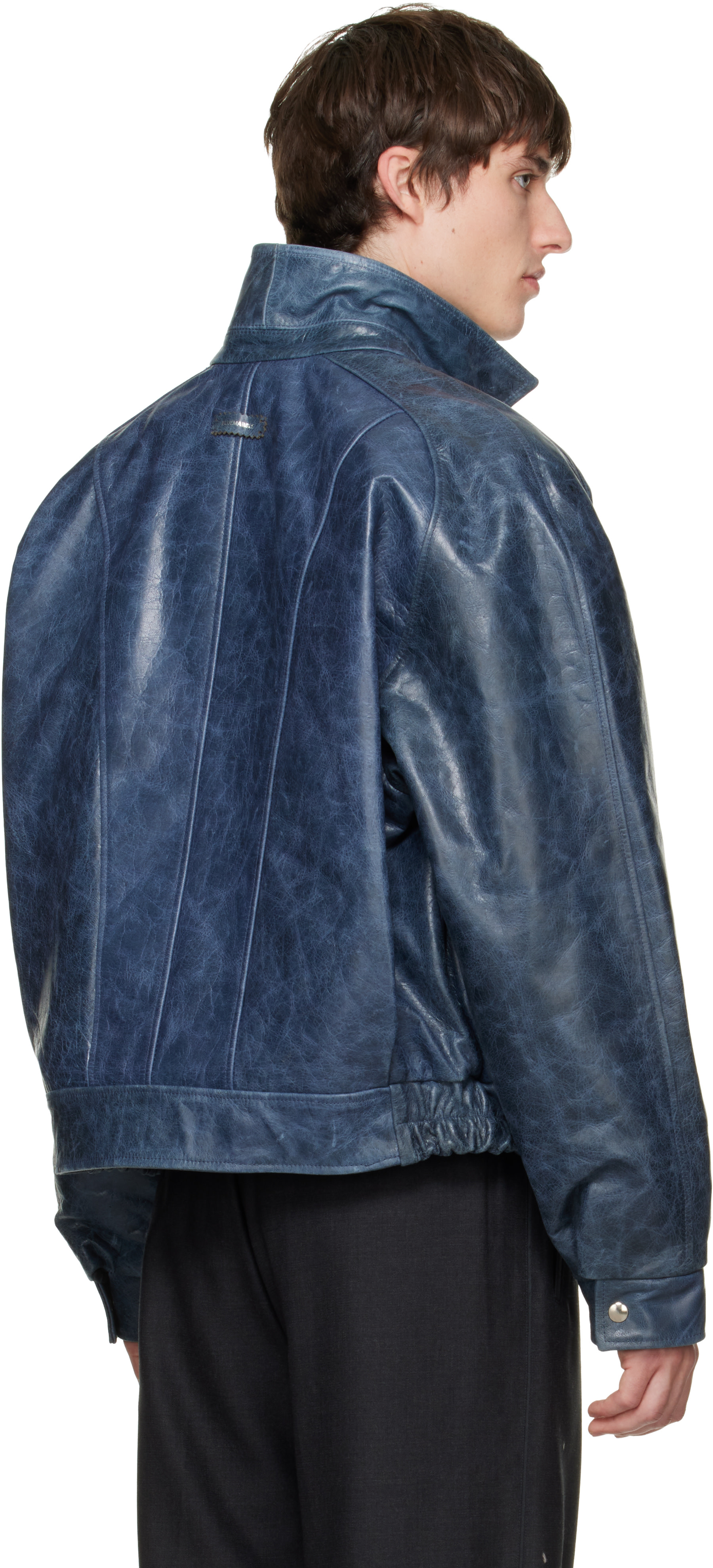 BLUEMARBLE - Blue Curved Shoulder Leather Blouson Jacket