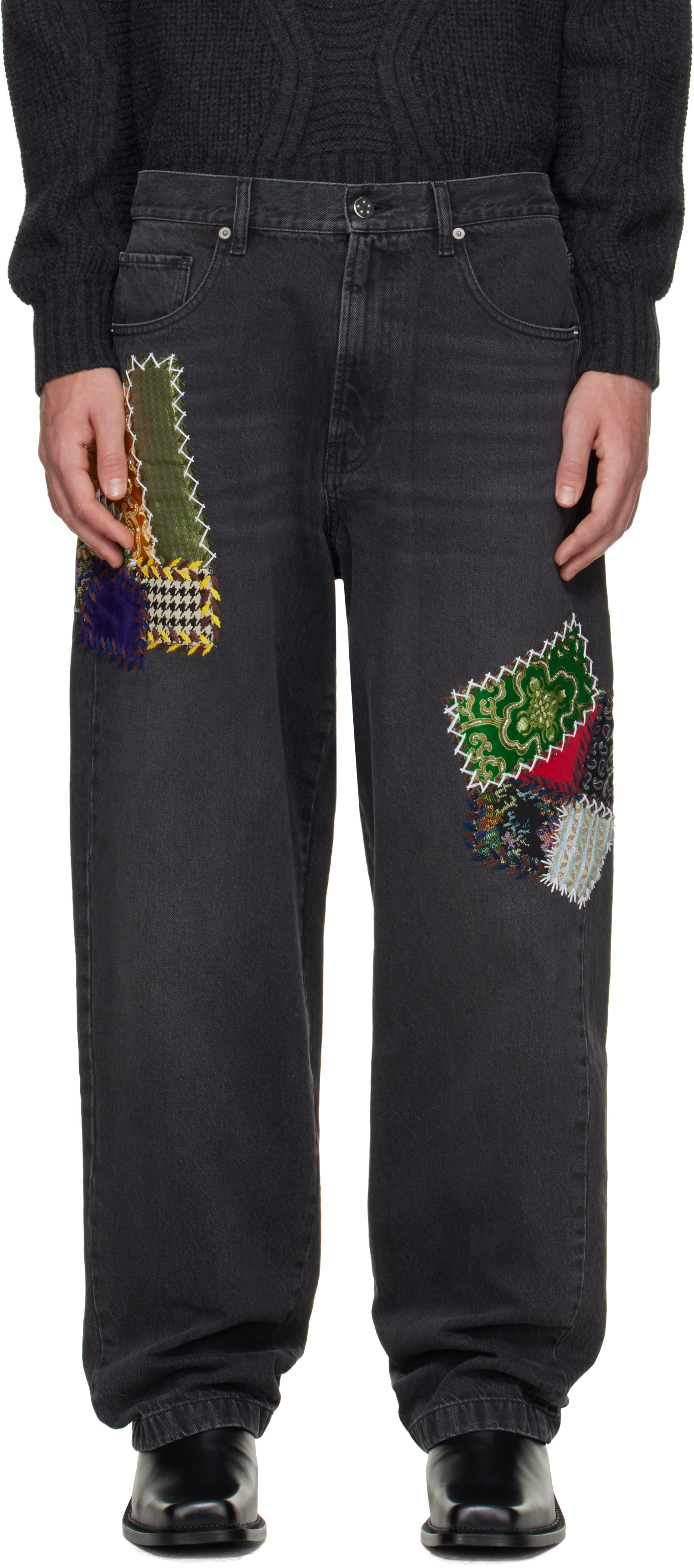 BLUEMARBLE - Black Embroidered Patchwork Jeans