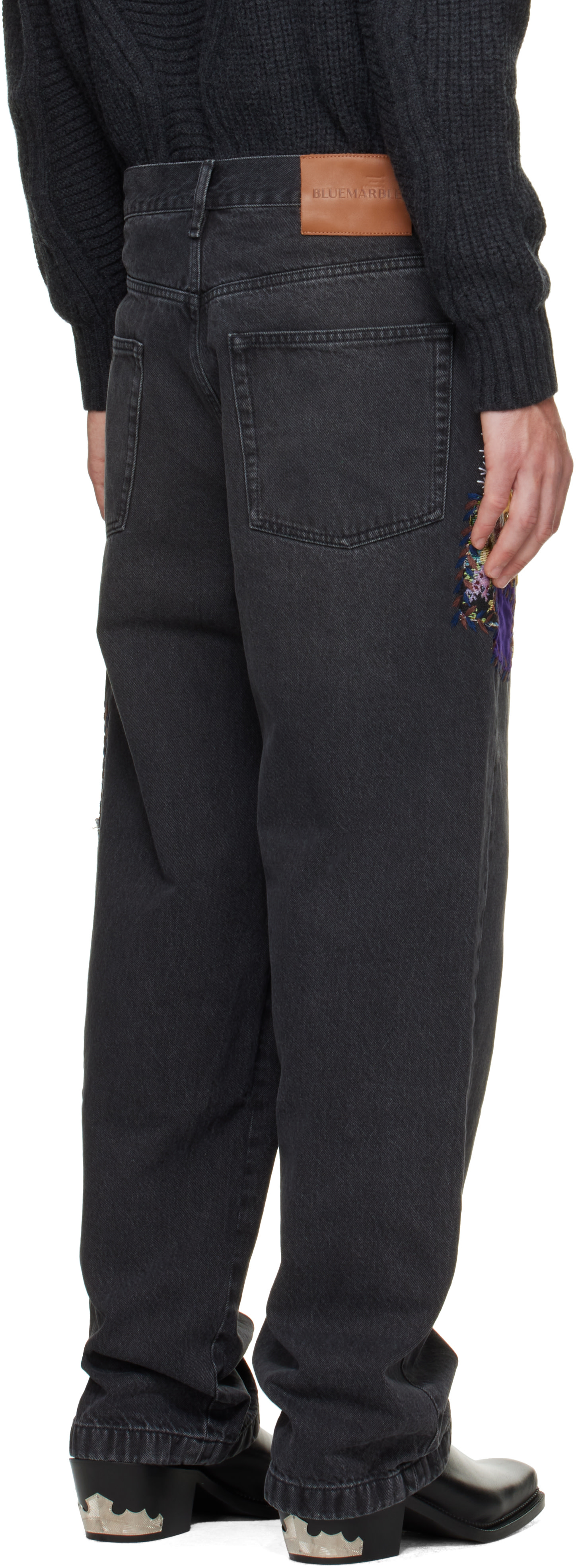 BLUEMARBLE - Black Embroidered Patchwork Jeans