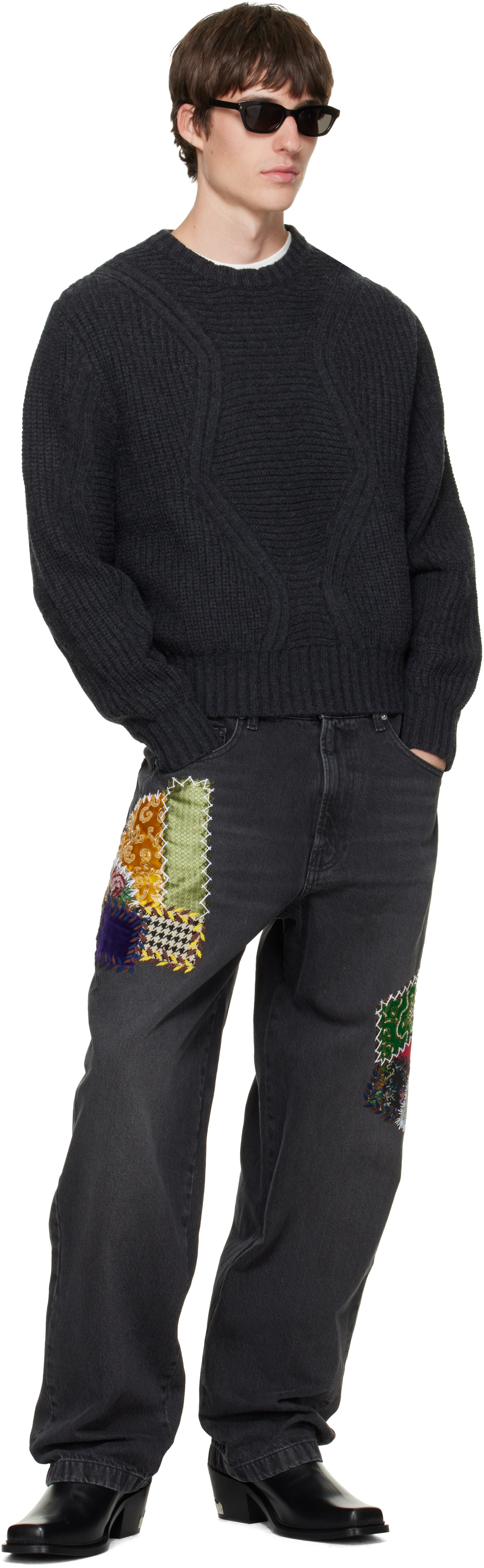 BLUEMARBLE - Black Embroidered Patchwork Jeans