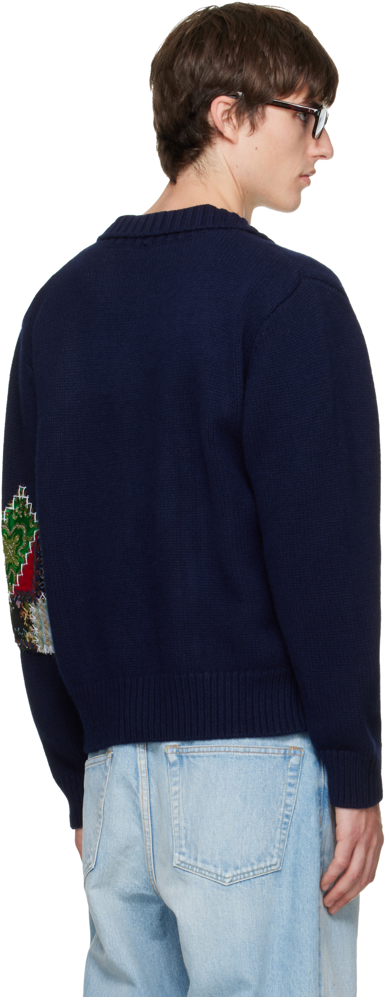 BLUEMARBLE - Navy Embroidered Patchwork Knitted Cardigan