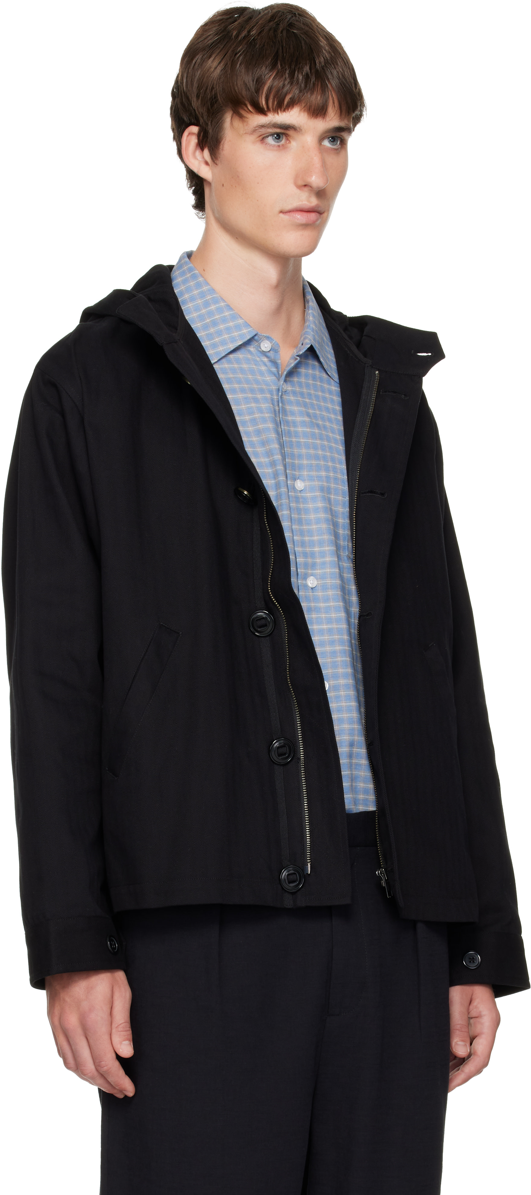 Palmes - Black Herringbone Hooded Jacket