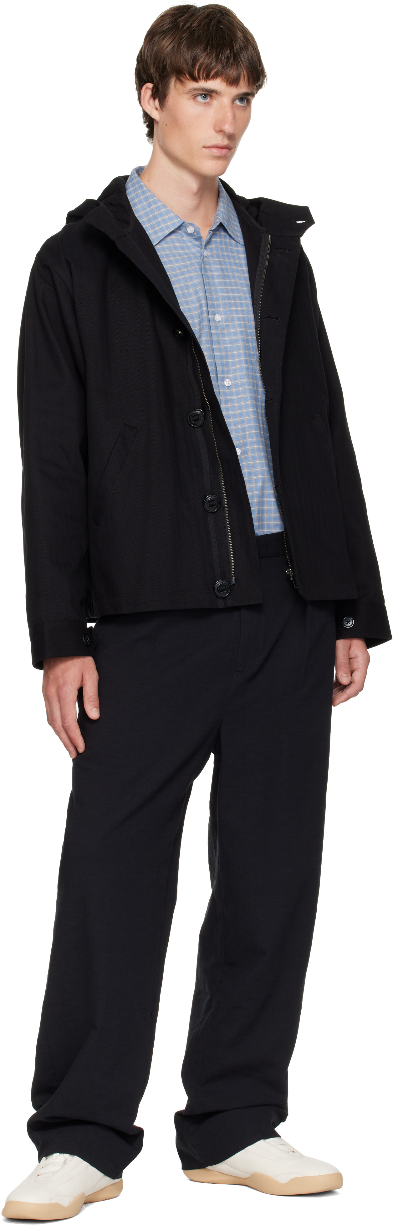 Palmes - Black Herringbone Hooded Jacket