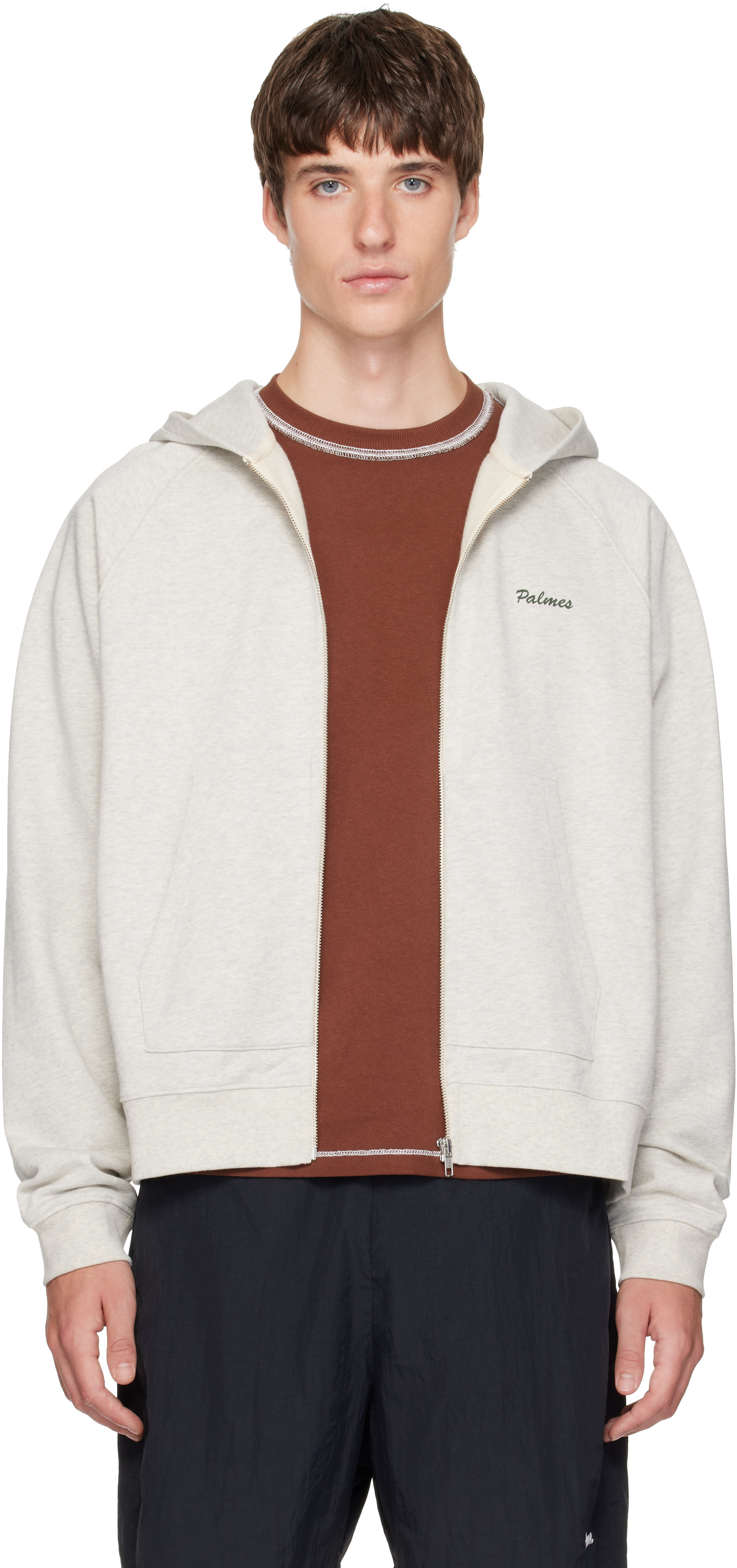 Palmes - Pull à capuche gris à glissière et à logo
