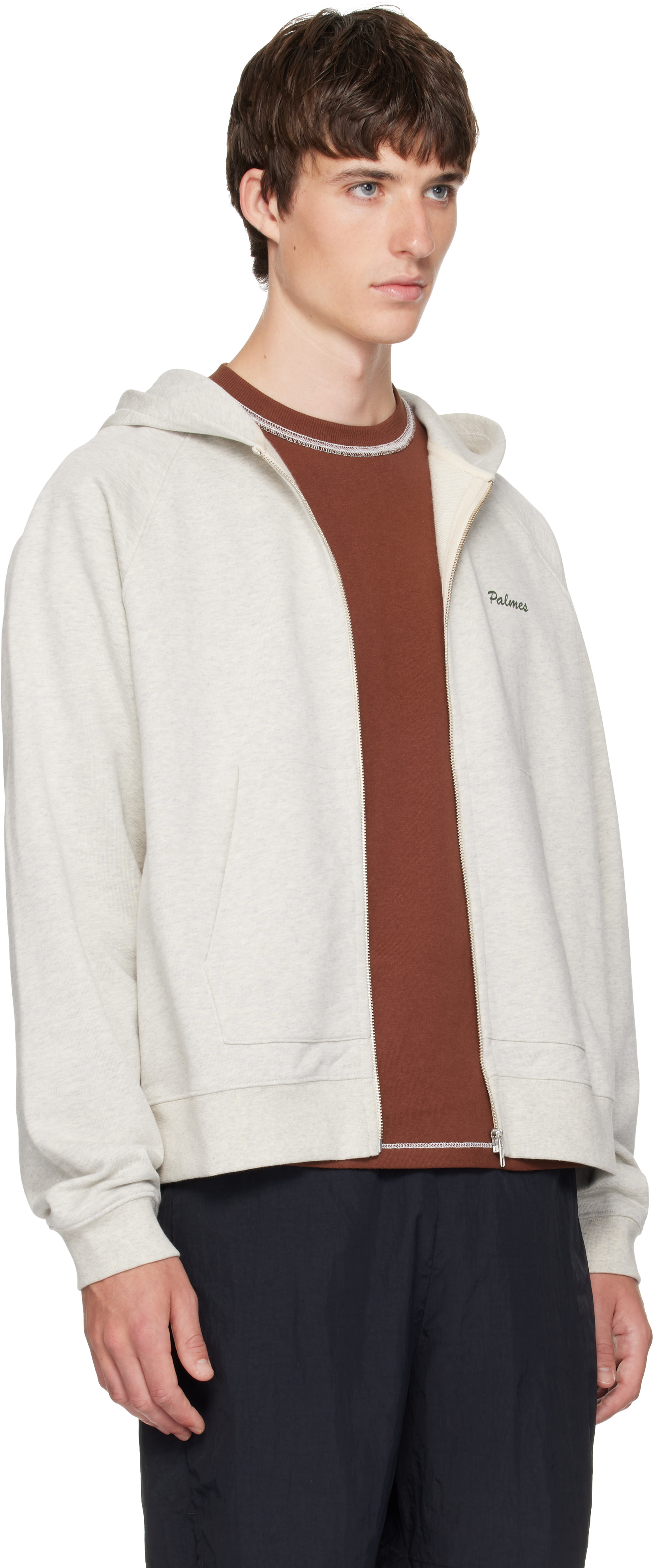 Palmes - Pull à capuche gris à glissière et à logo