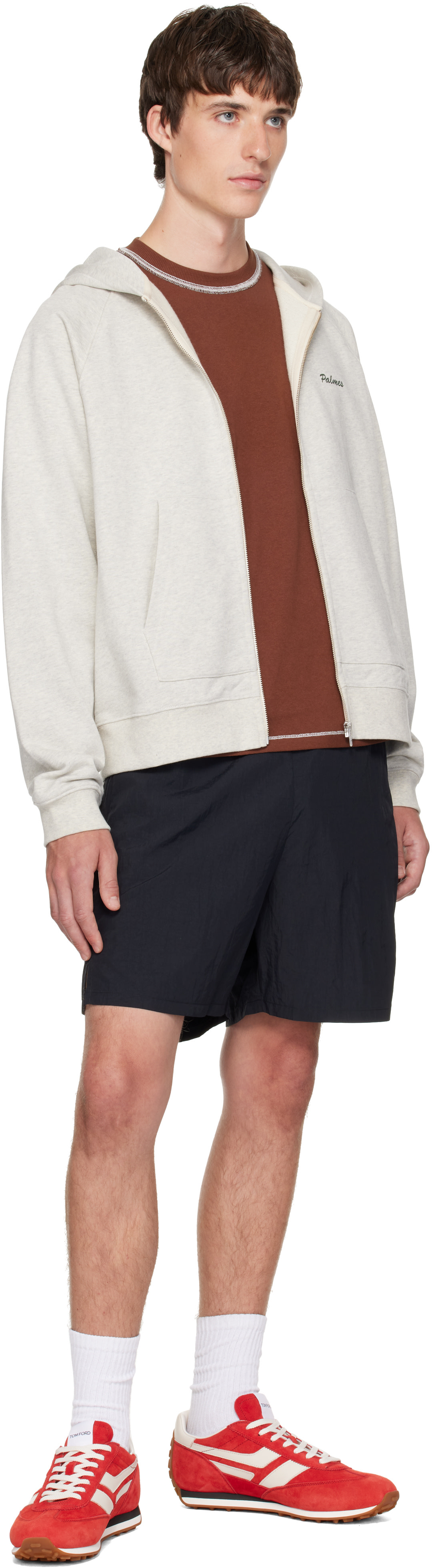 Palmes - Pull à capuche gris à glissière et à logo