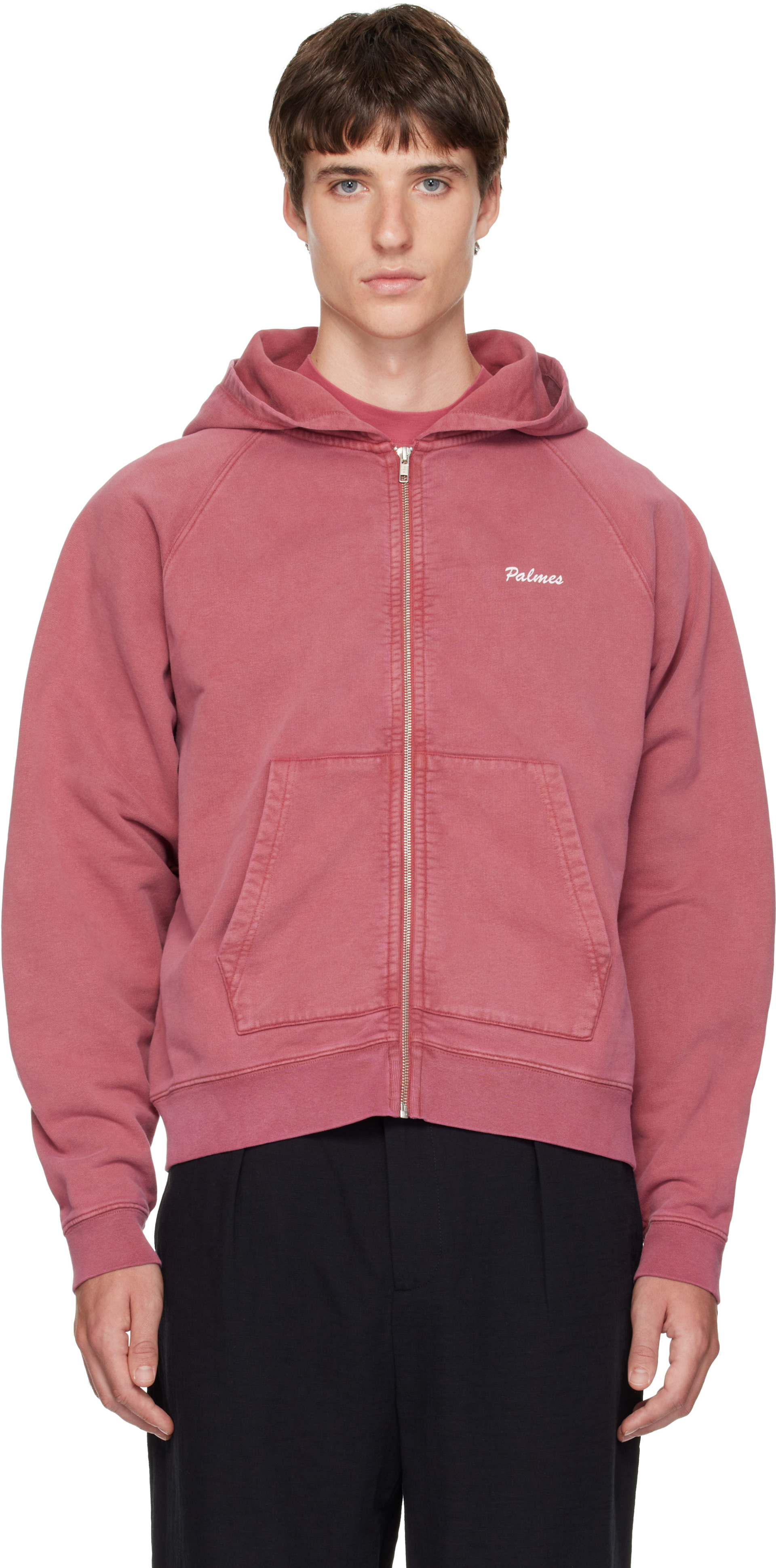 Palmes - Pull à capuche rose à glissière et à logo