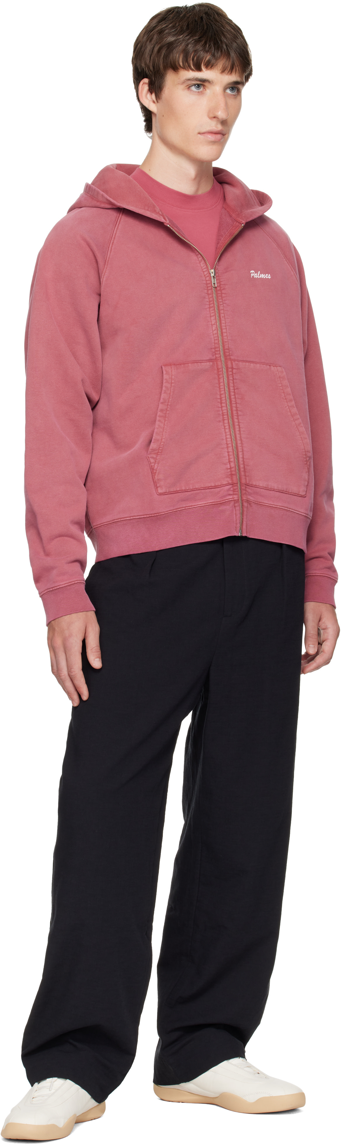 Palmes - Pull à capuche rose à glissière et à logo