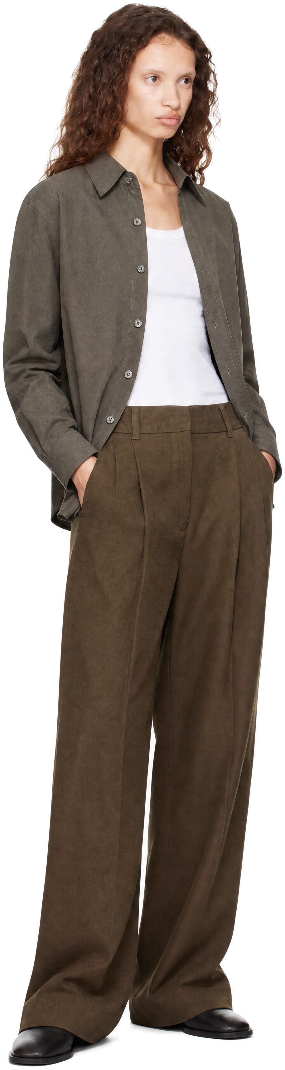 Dunst - Pantalon chino ample vert à plis
