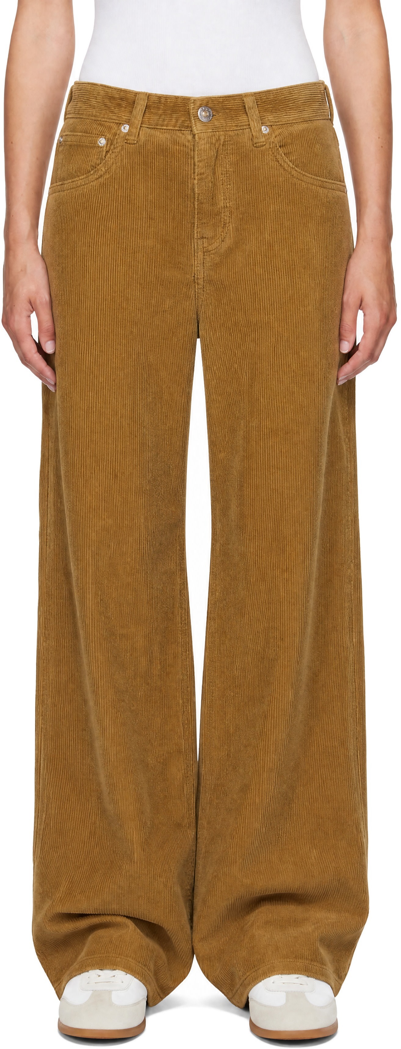 90’s archive HERMES Corduroy Wide Pants Dunst: Khaki 90s Wide Corduroy Jeans | SSENSE