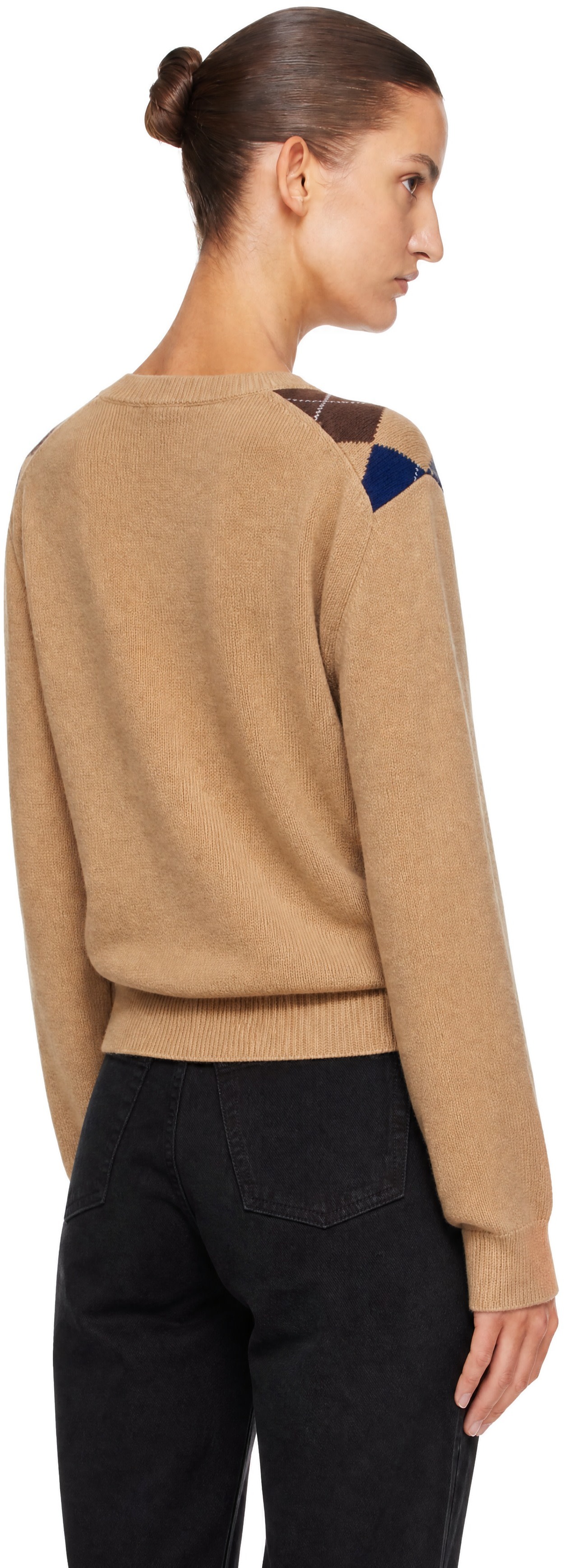Dunst - Pull beige à col ras du cou et à motif argyle