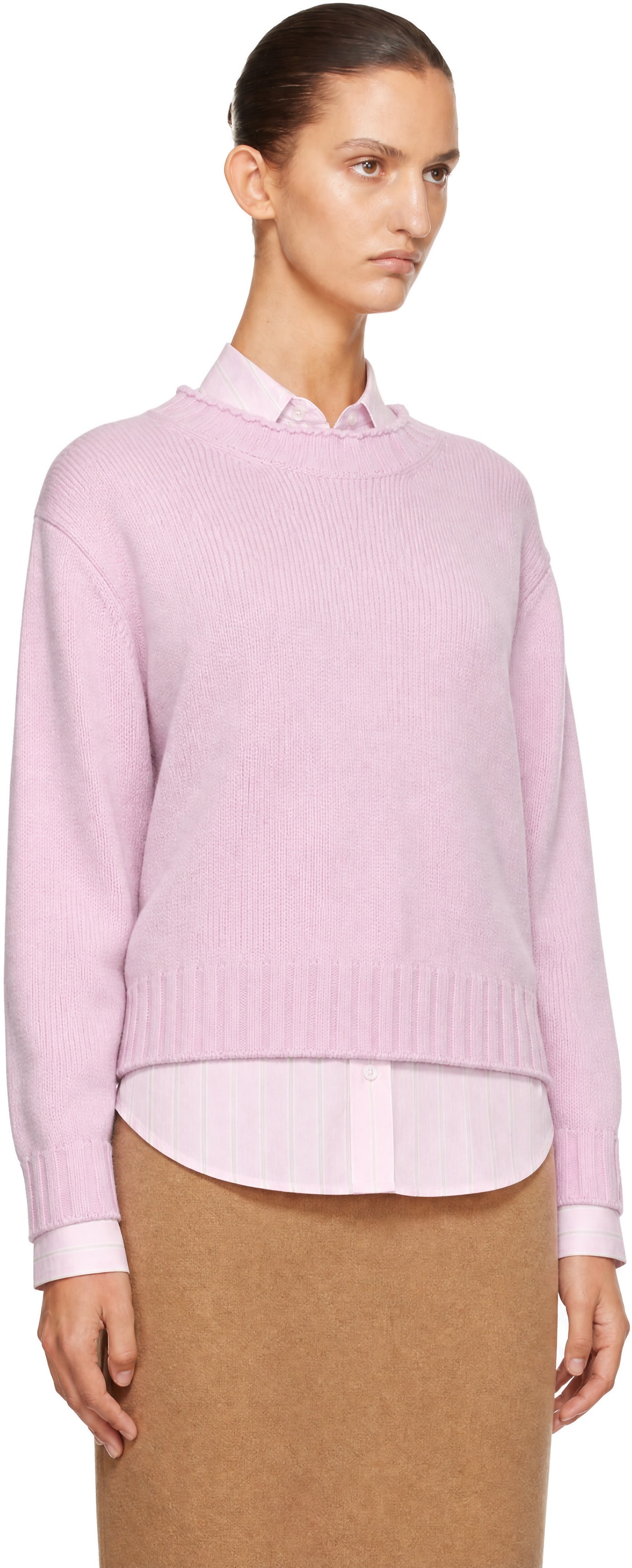 Dunst - Pull épais rose à bord roulé au col