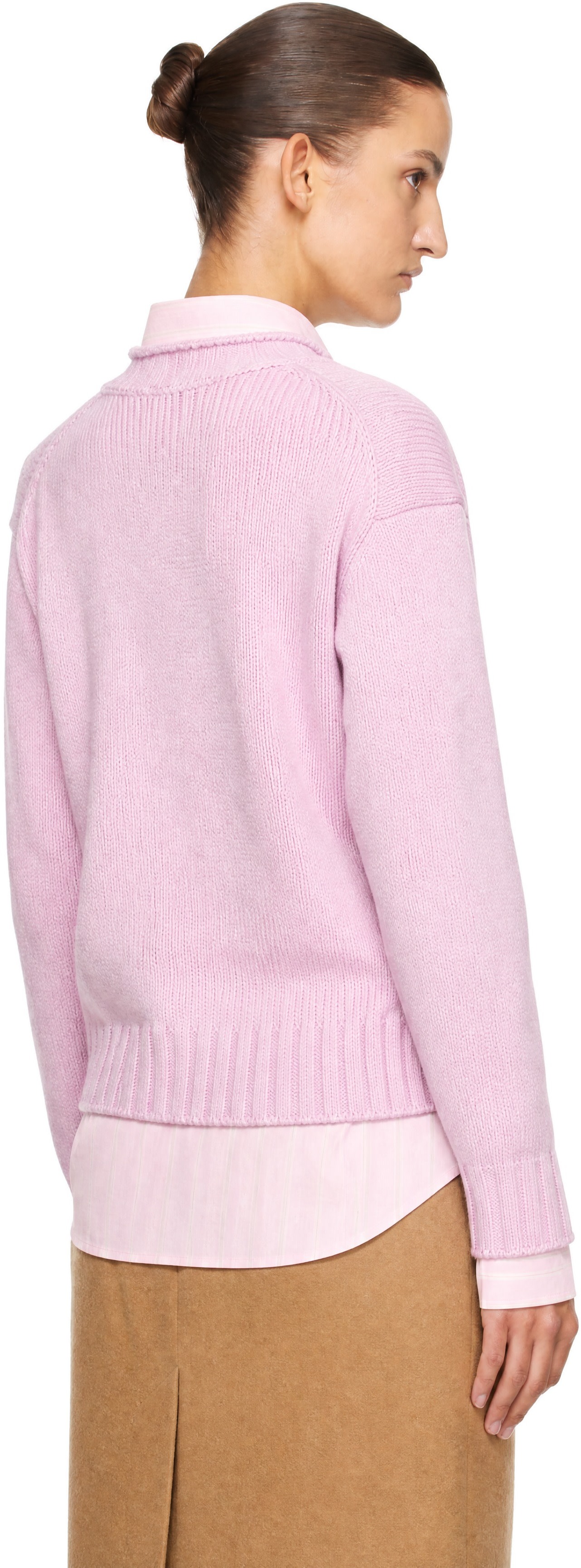 Dunst - Pull épais rose à bord roulé au col
