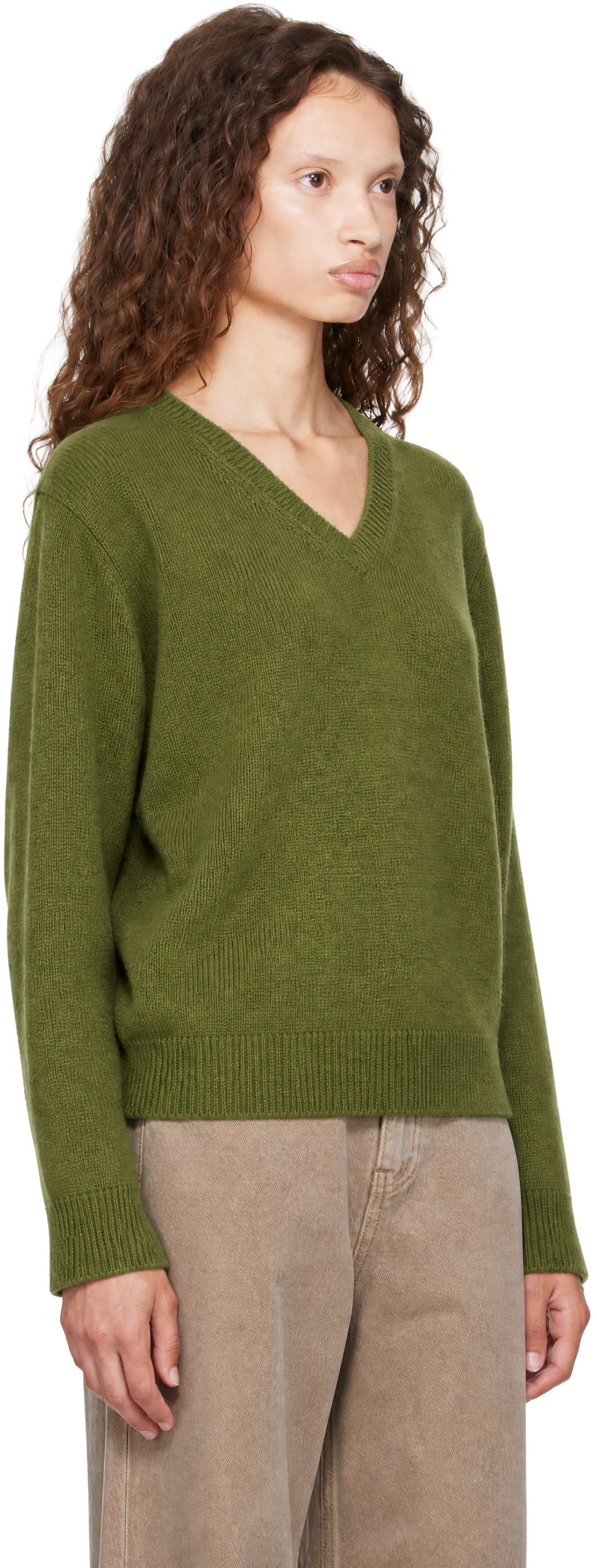 Dunst - Pull vert en cachemire à col en V
