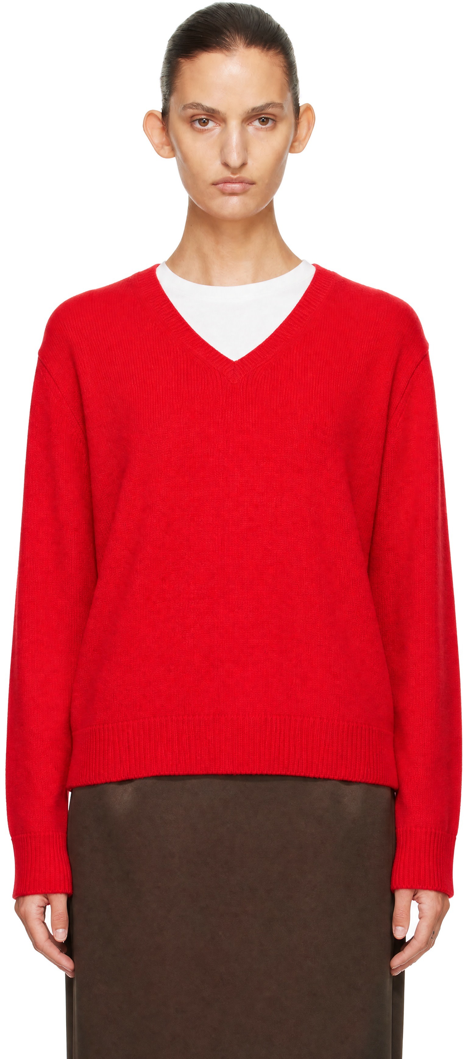 Dunst: Red Cashmere V-Neck Sweater | SSENSE Canada