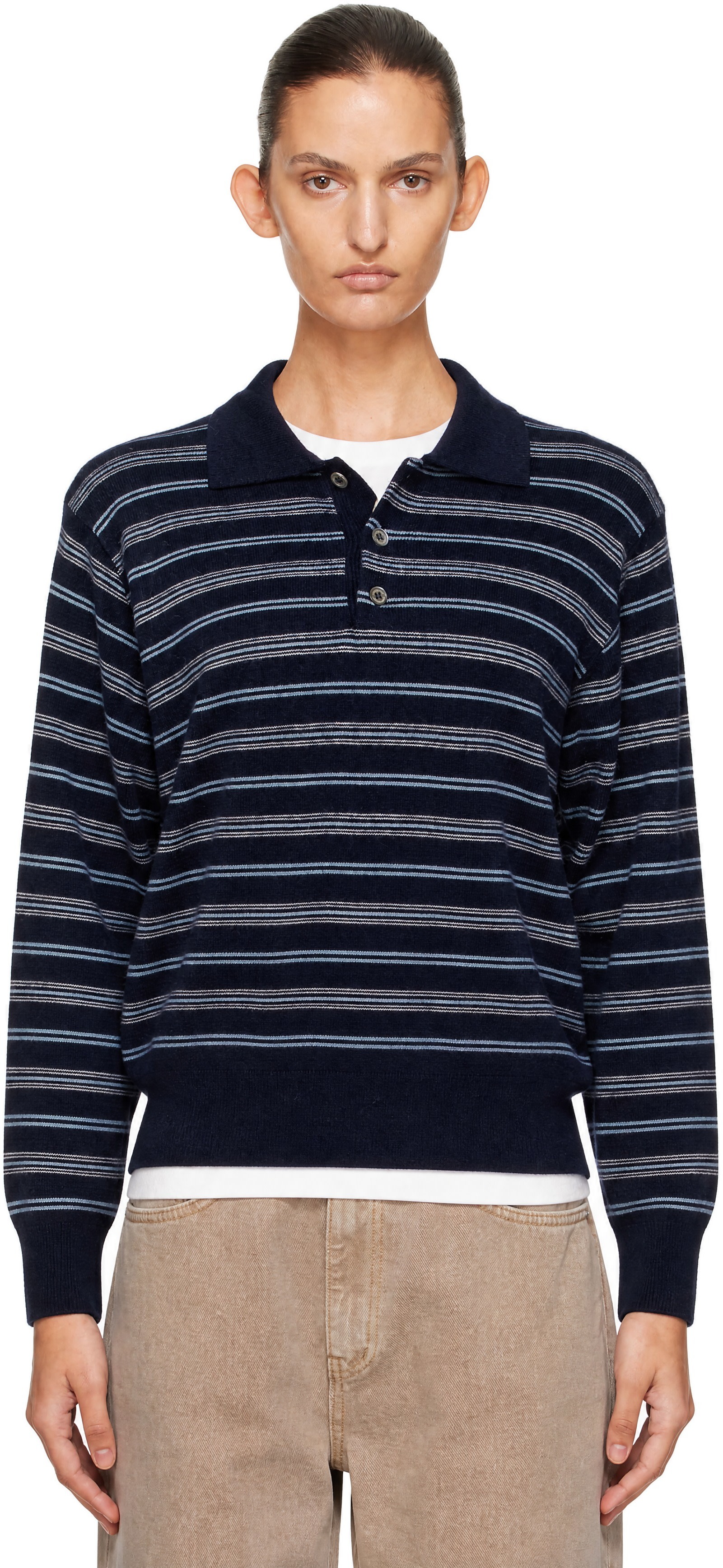 Dunst - Pull bleu marine à rayures et à col classique