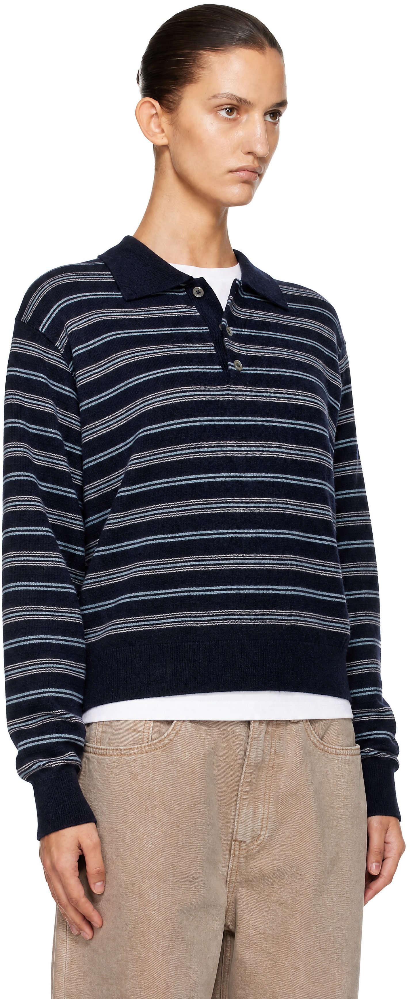 Dunst - Pull bleu marine à rayures et à col classique