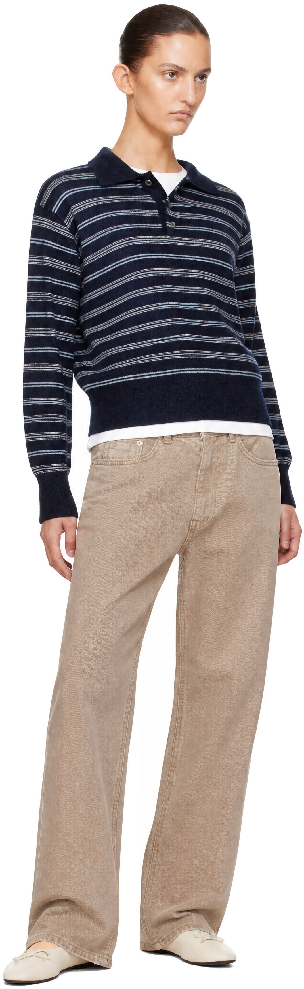 Dunst - Pull bleu marine à rayures et à col classique