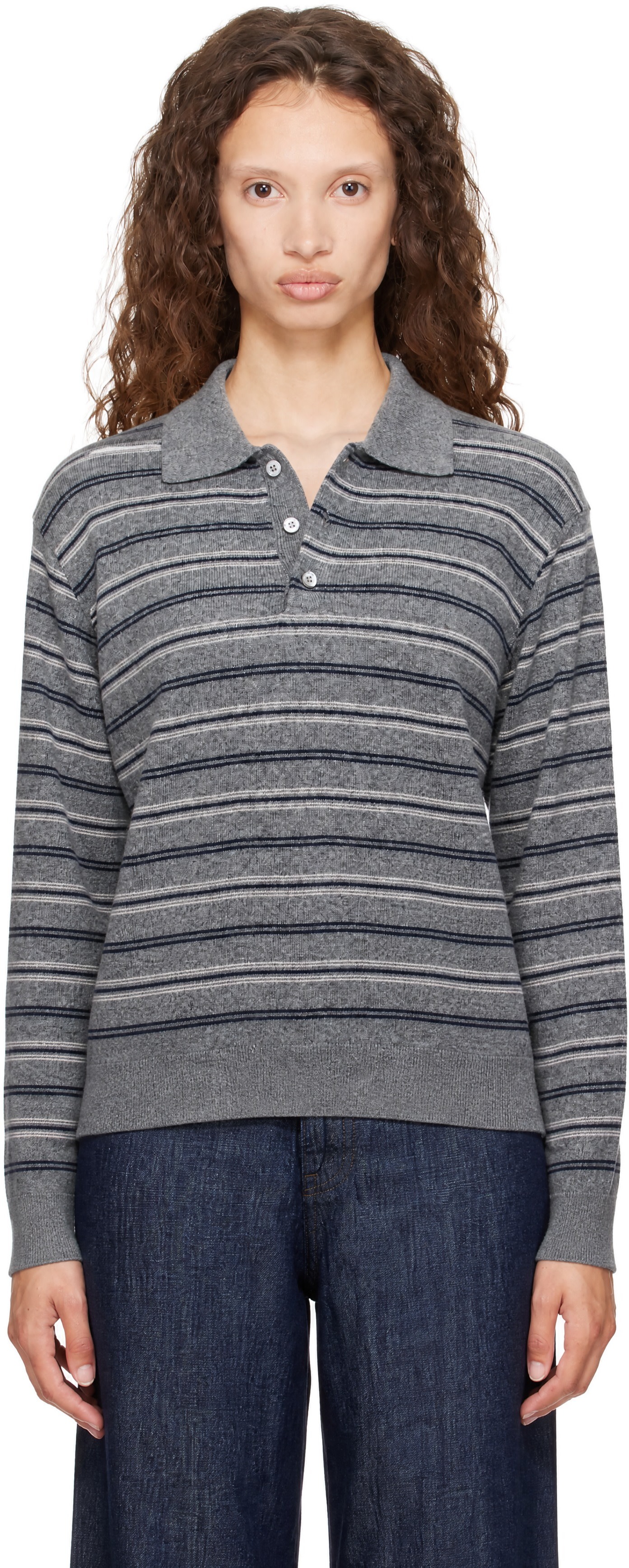 Dunst - Gray Collared Striped Sweater