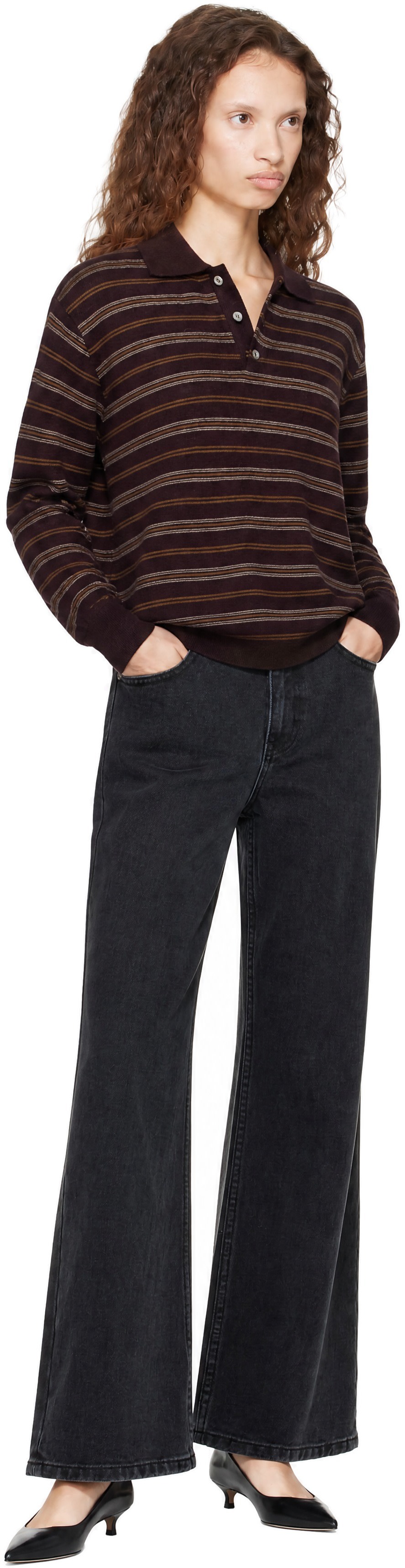 Dunst - Brown Collared Striped Sweater