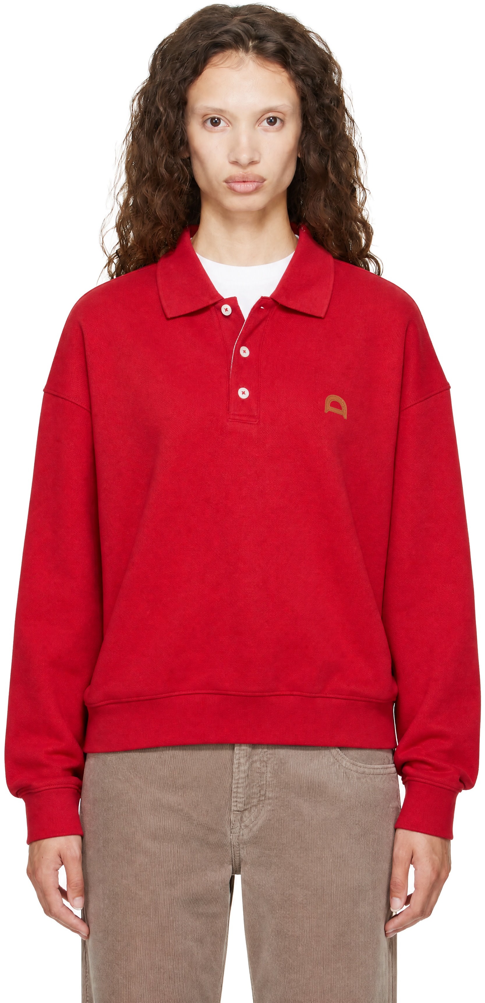 Dunst - Red Leather Logo Collared Polo