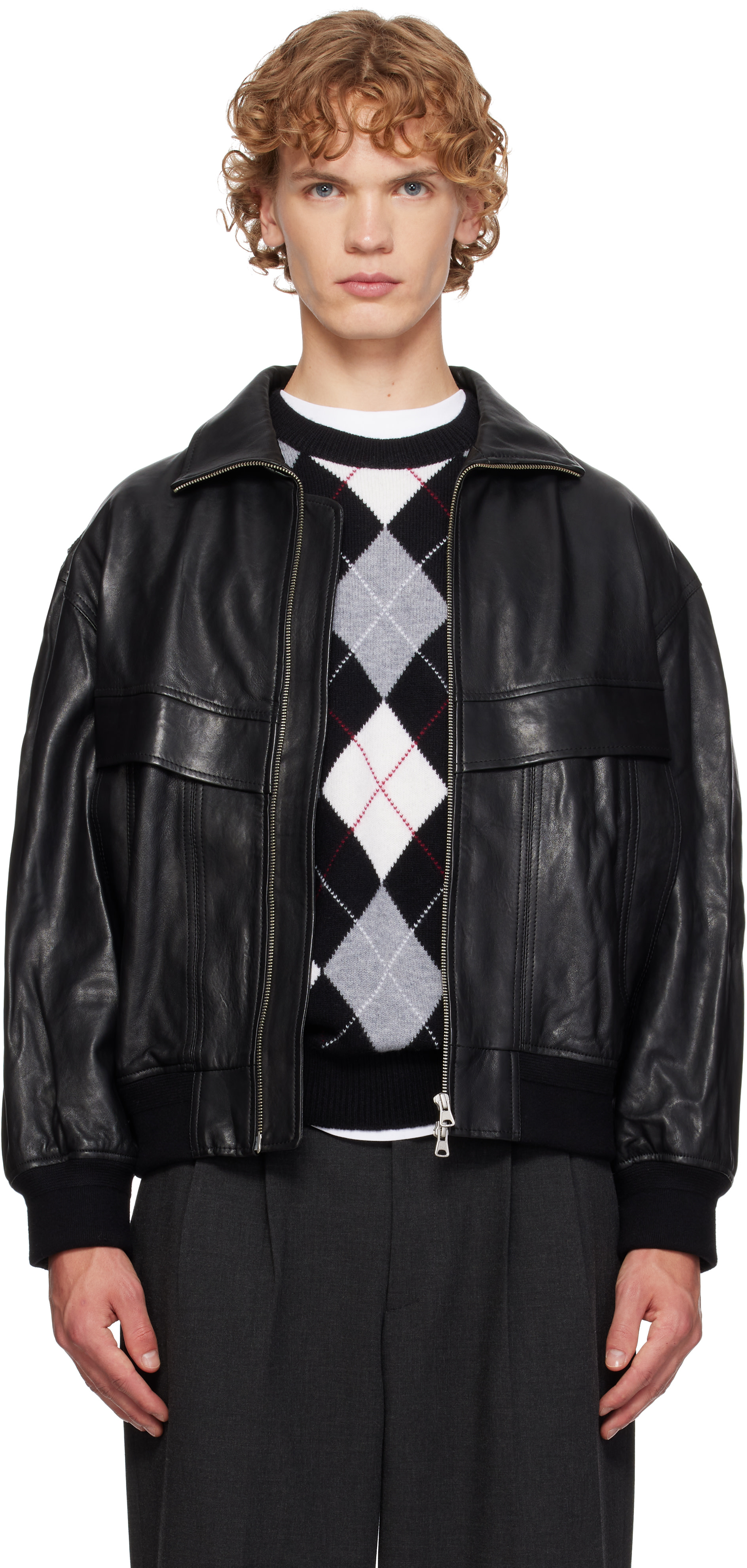 Dunst - Black Stand Collared Leather Jacket