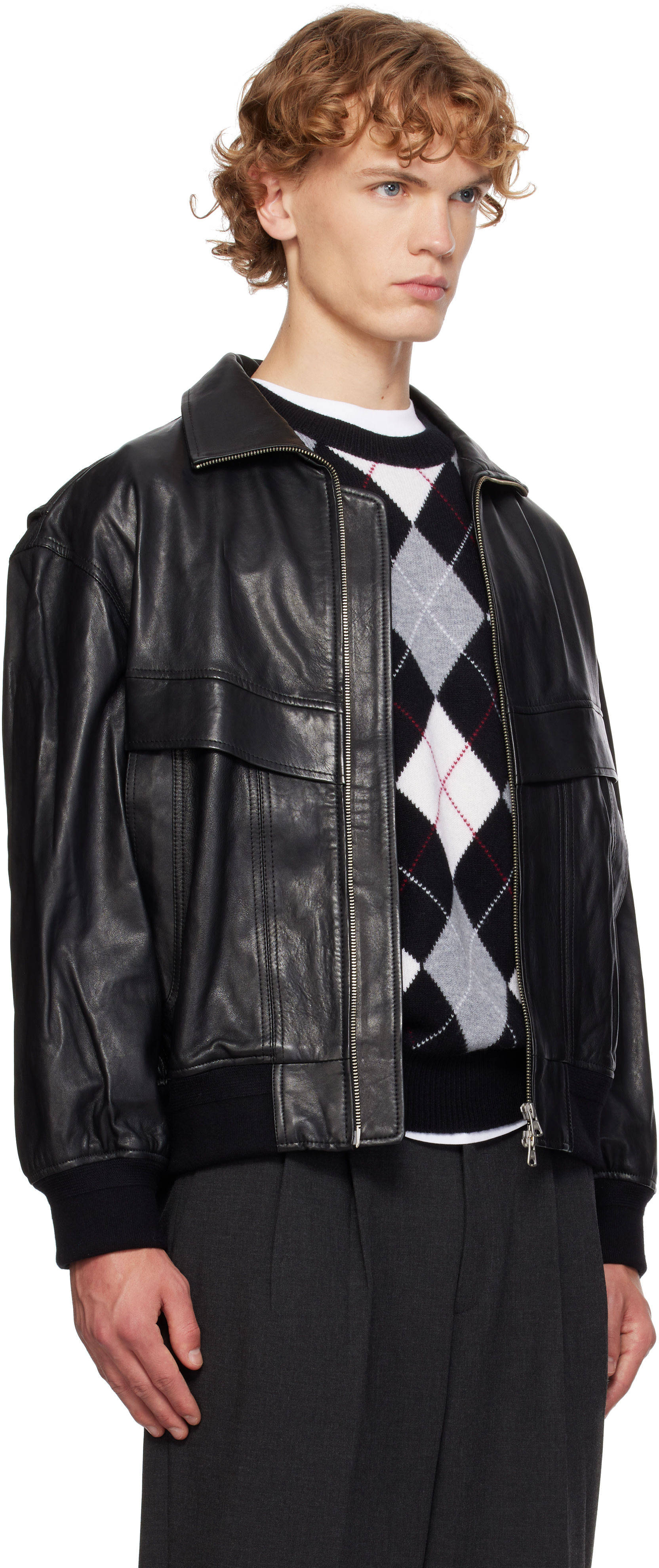 Dunst - Black Stand Collared Leather Jacket