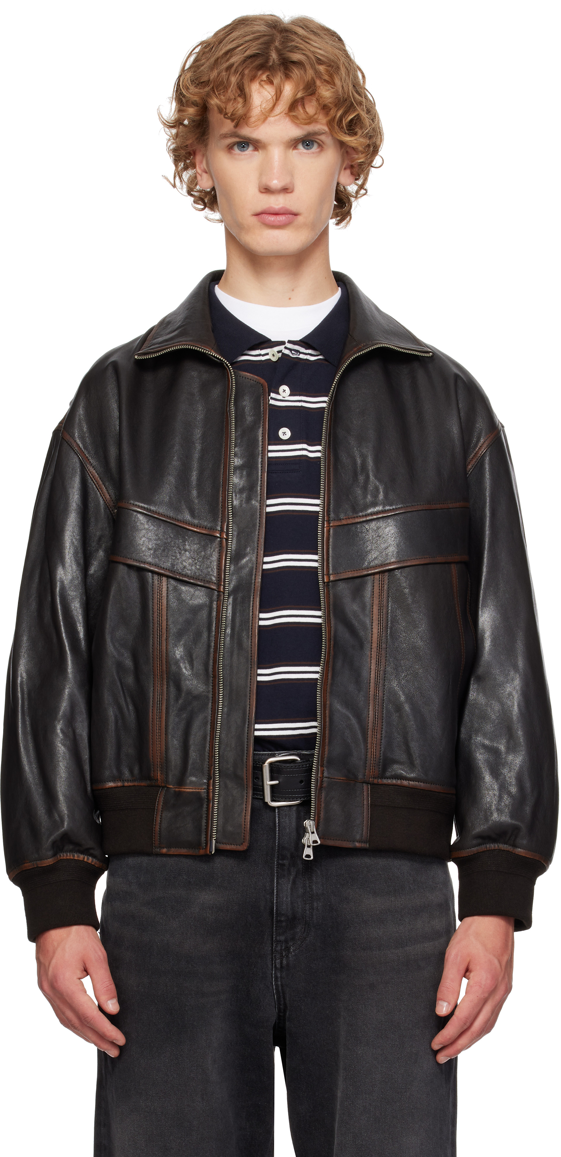 Dunst - Brown Stand Collared Leather Jacket