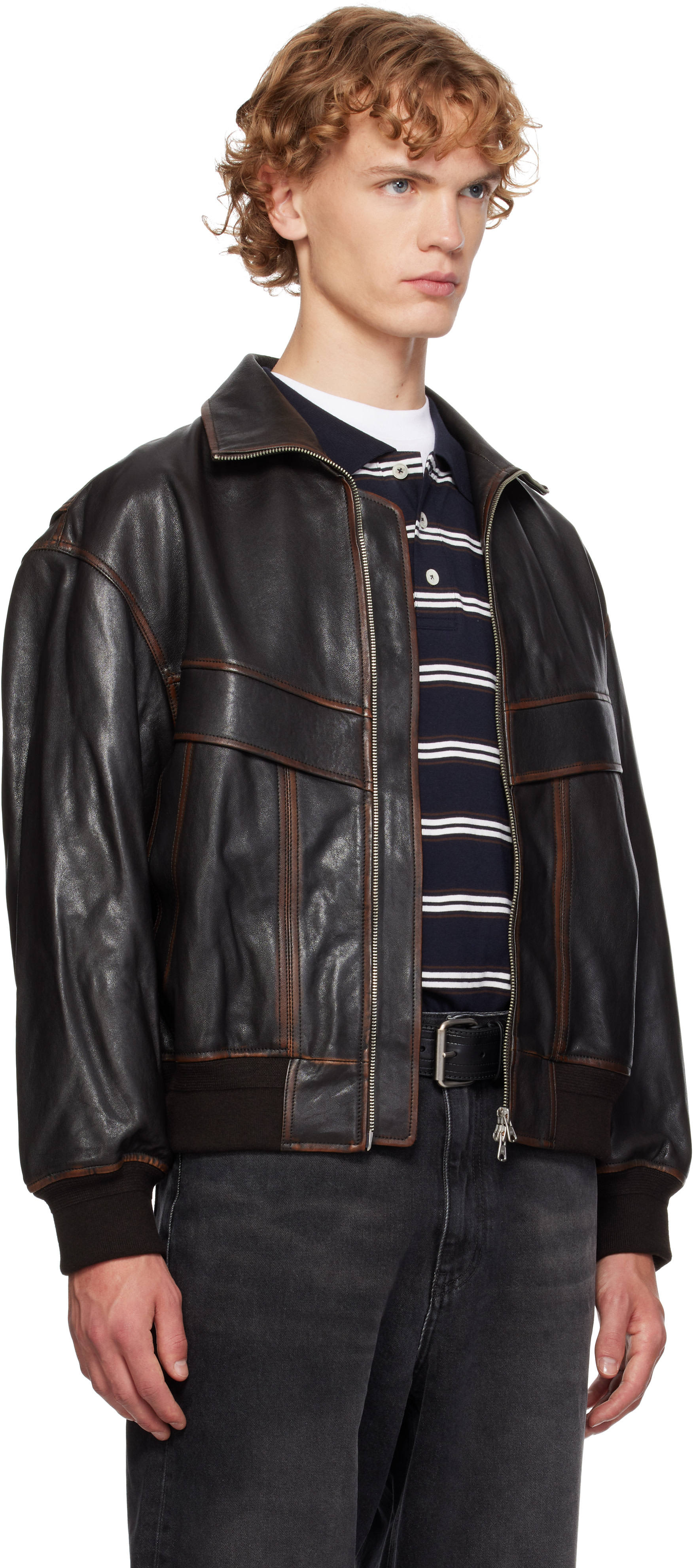 Dunst - Brown Stand Collared Leather Jacket