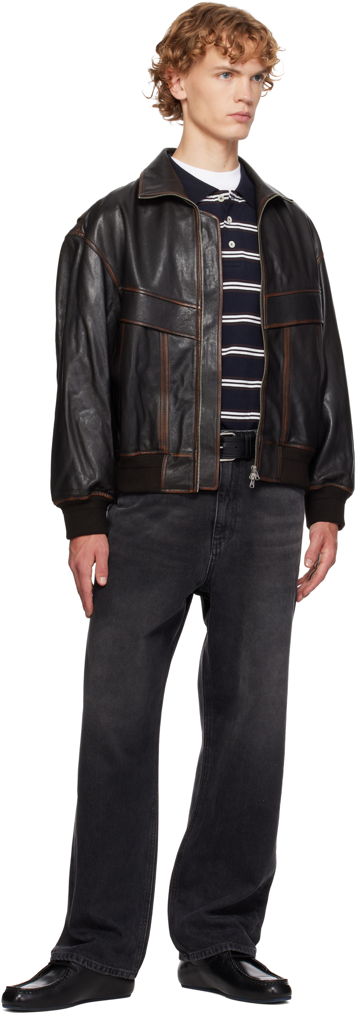 Dunst - Brown Stand Collared Leather Jacket