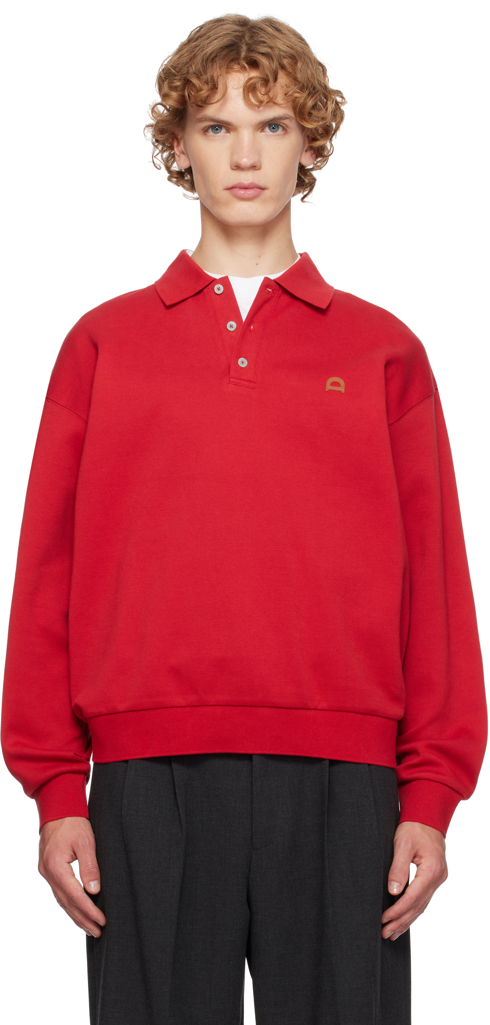 Dunst - Red Leather Logo Collared Polo