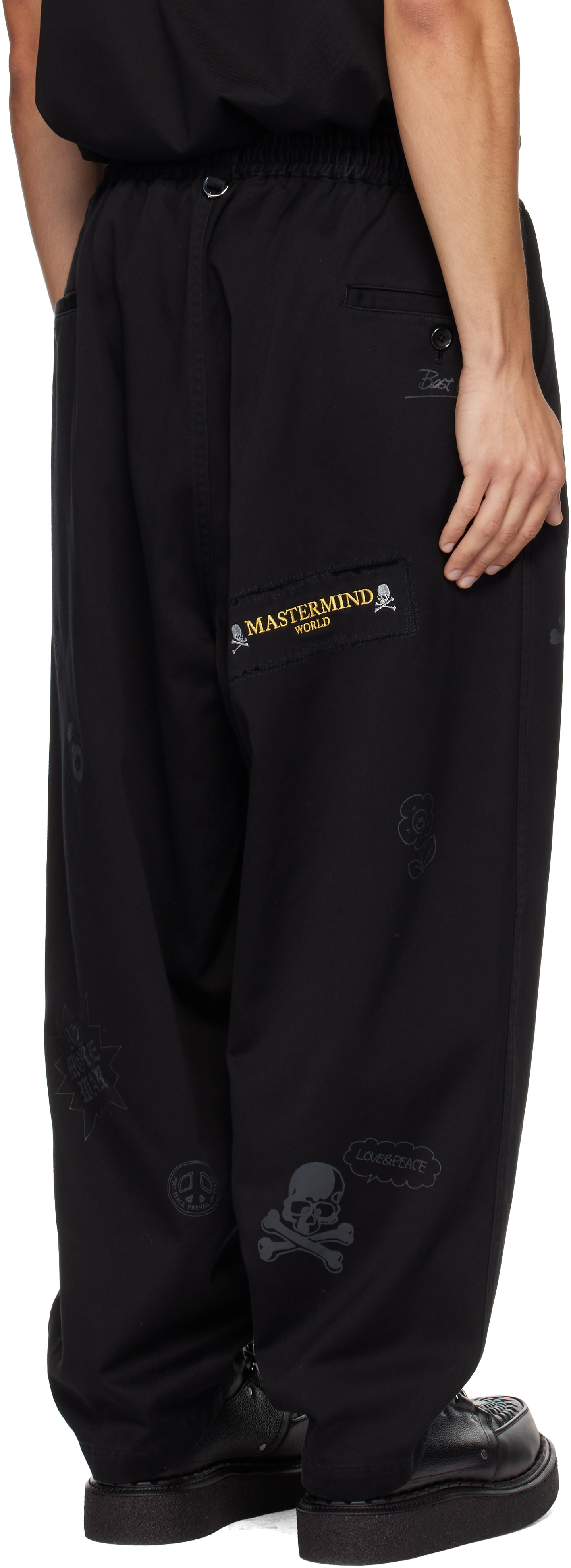mastermind WORLD - 블랙 MW 두들 프린트 와이드 이지 슬랙스