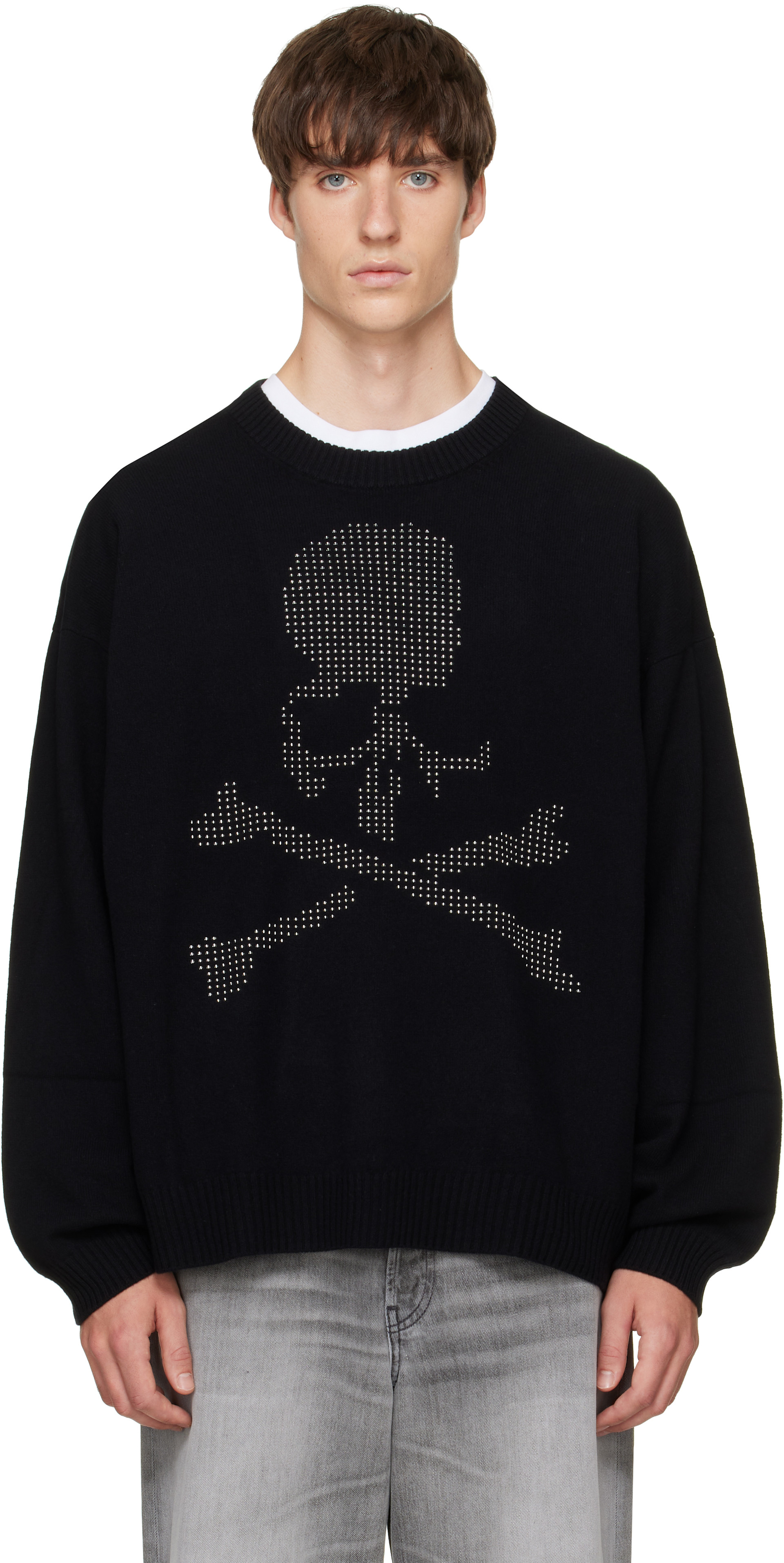 MASTERMIND WORLD - Black Beaded Crewneck Sweater