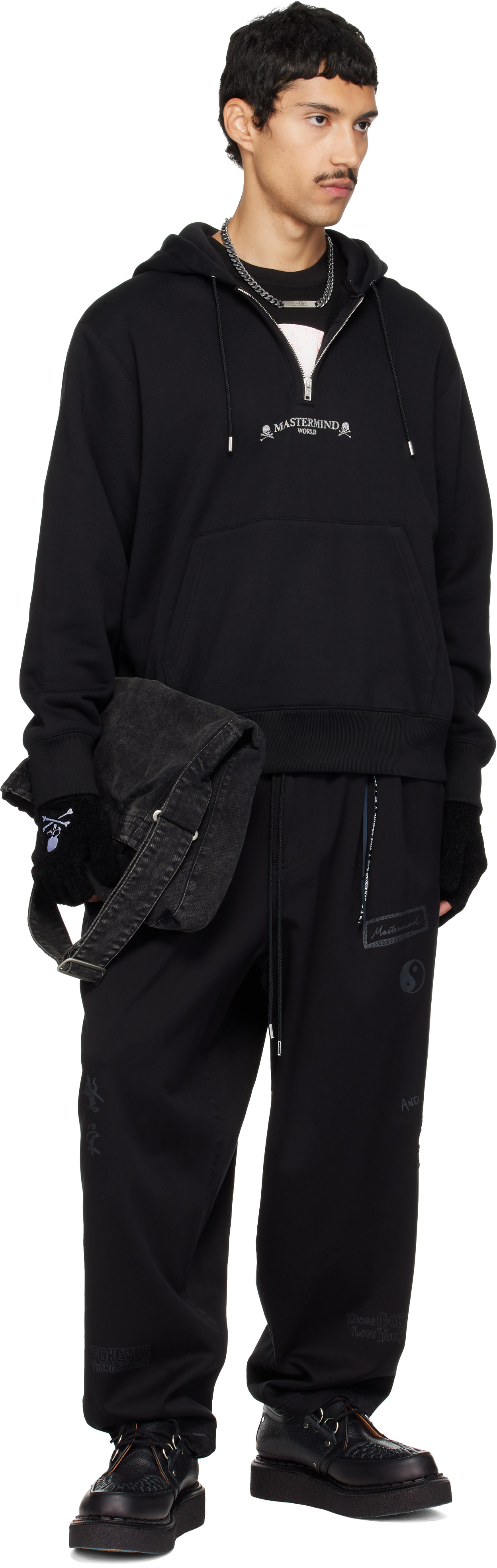 MASTERMIND WORLD - Black MW Loopwheel Half-Zip Hoodie