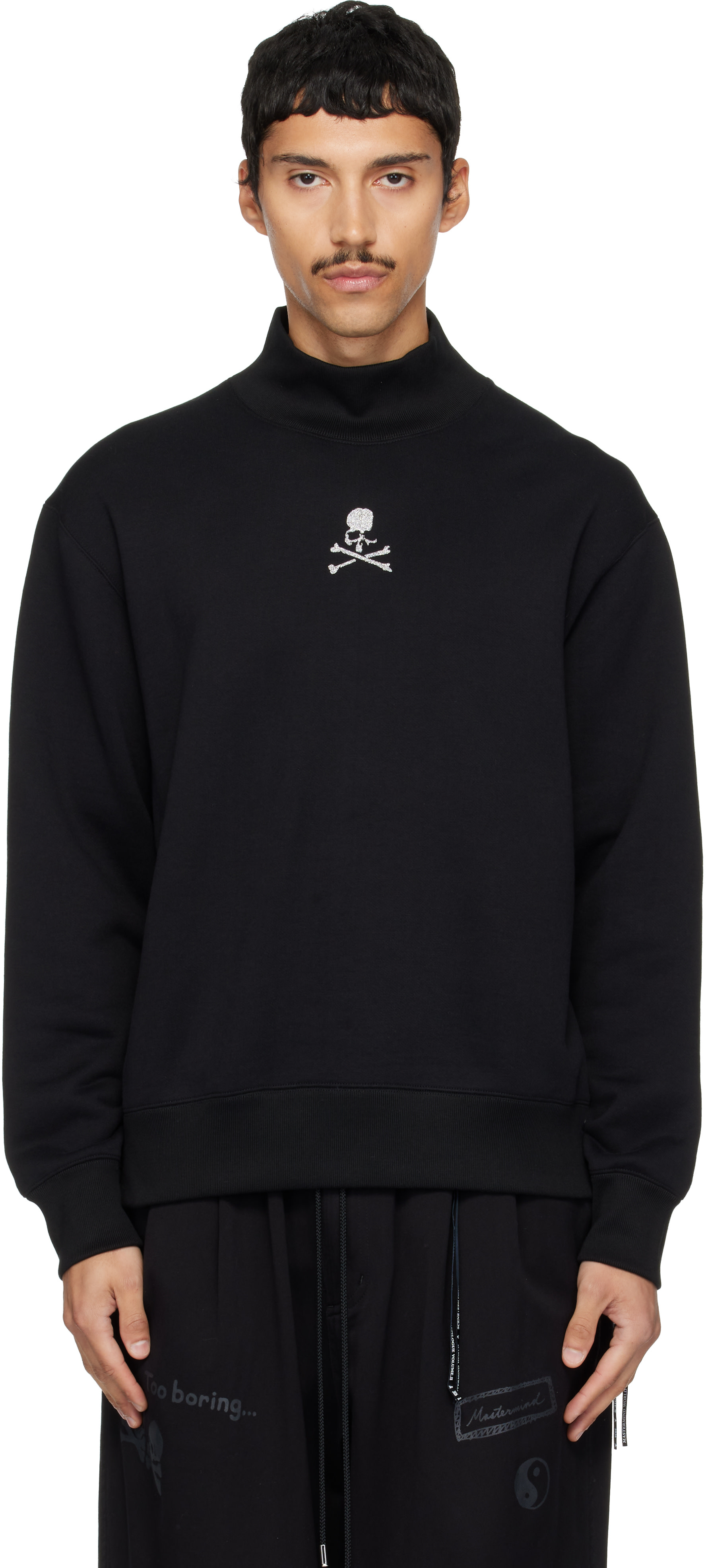 MASTERMIND WORLD - Pull molletonné noir en tricot circulaire à col cheminée