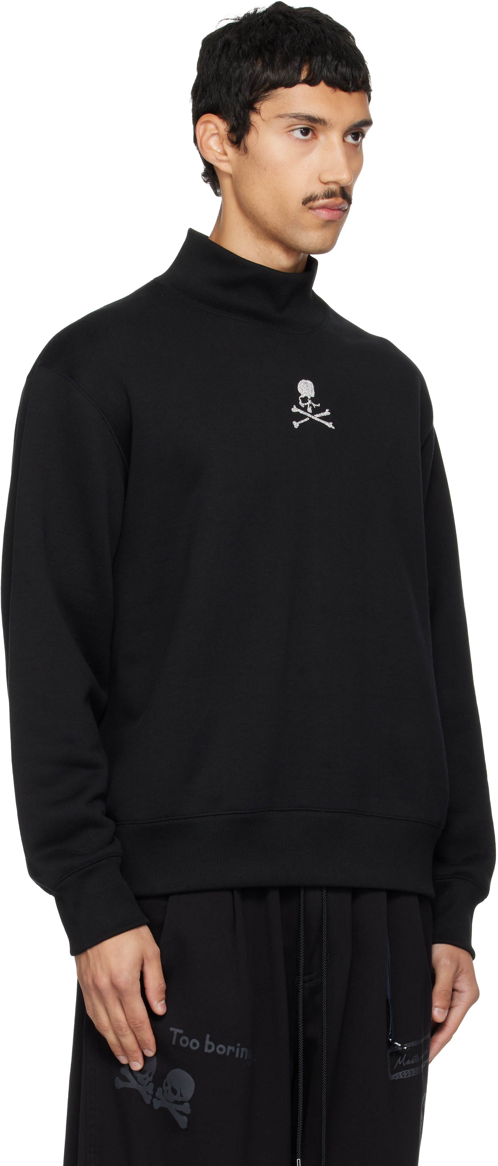 MASTERMIND WORLD - Pull molletonné noir en tricot circulaire à col cheminée