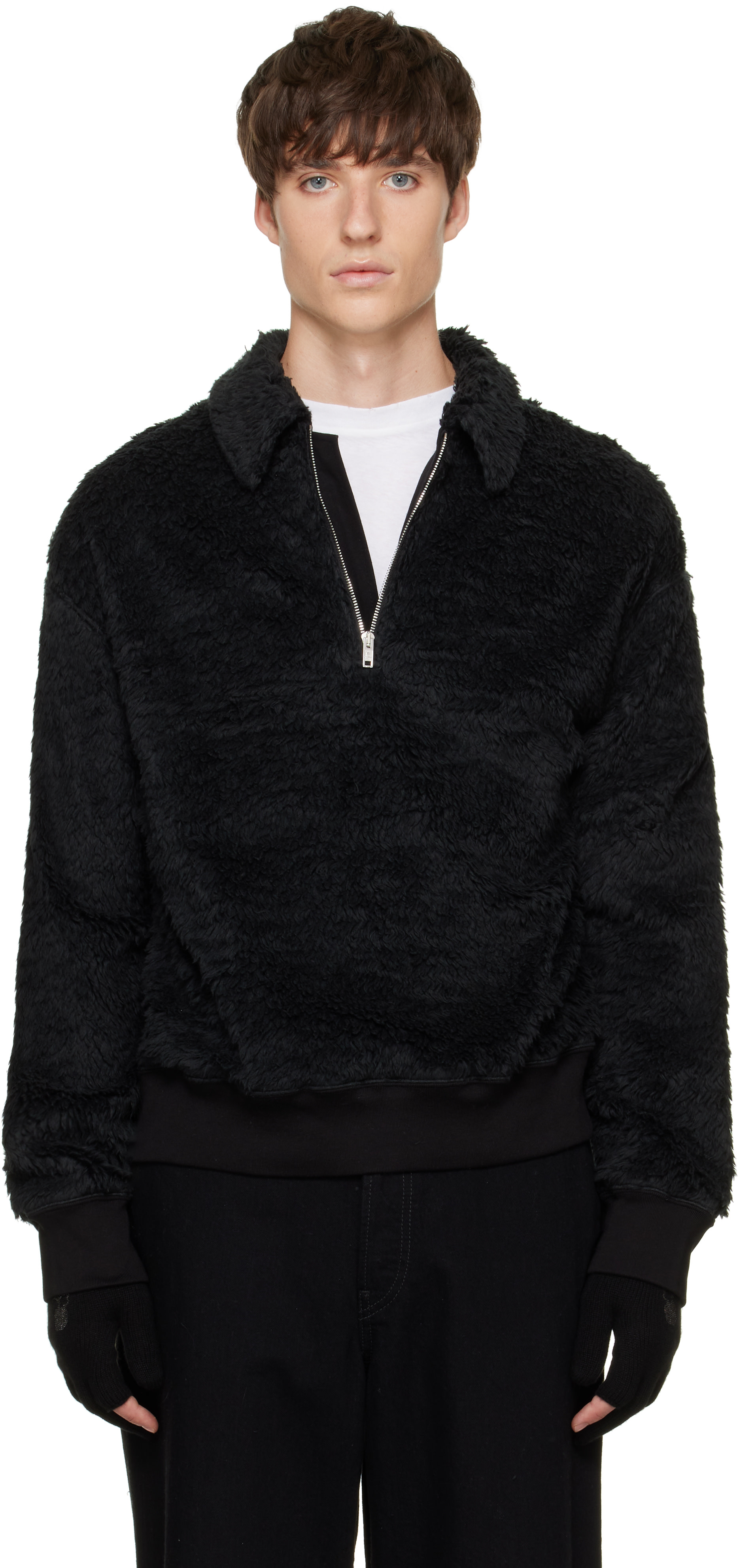 MASTERMIND WORLD - Black Shaggy Half-Zip Polo