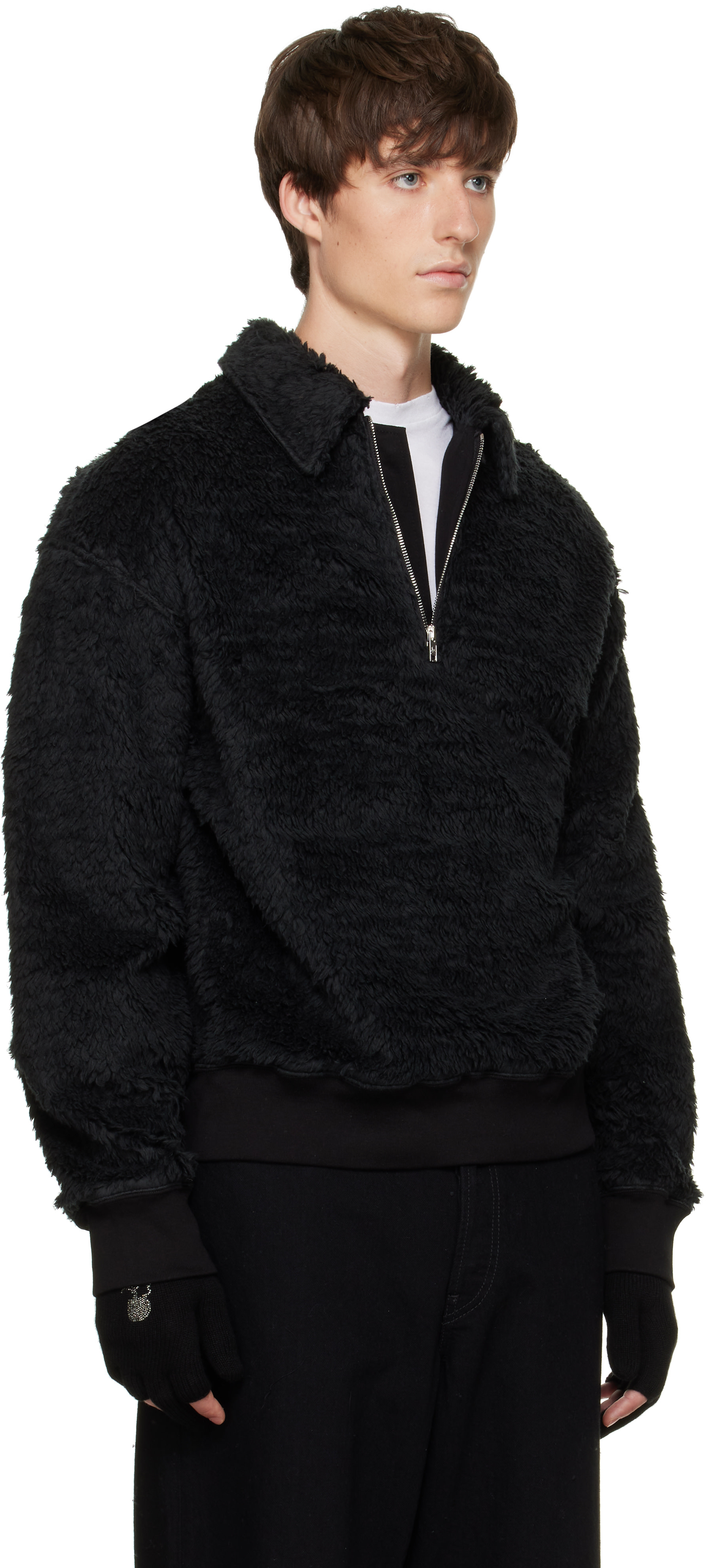 MASTERMIND WORLD - Black Shaggy Half-Zip Polo