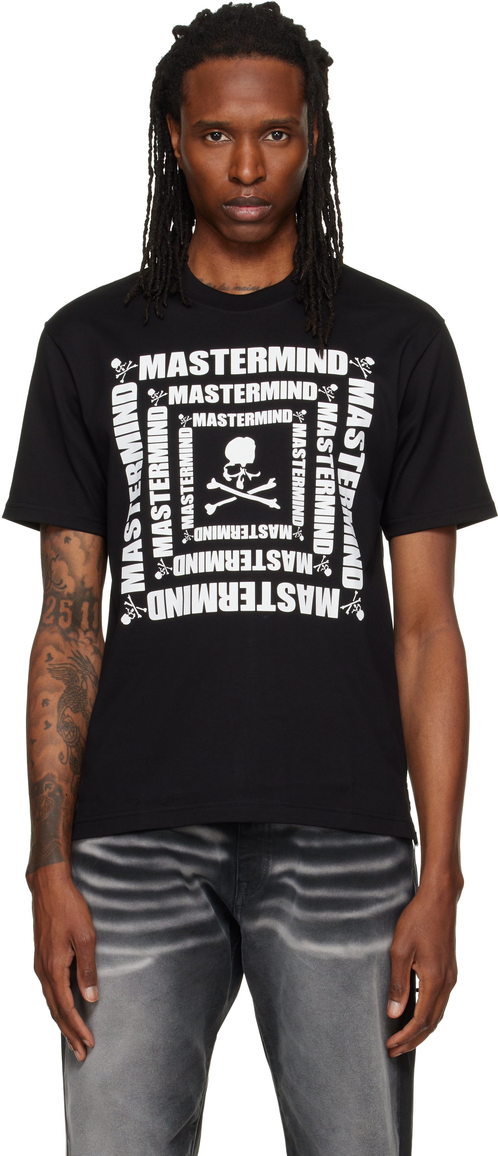 mastermind WORLD - 블랙 MW 스퀘어 로고 S/S 티셔츠