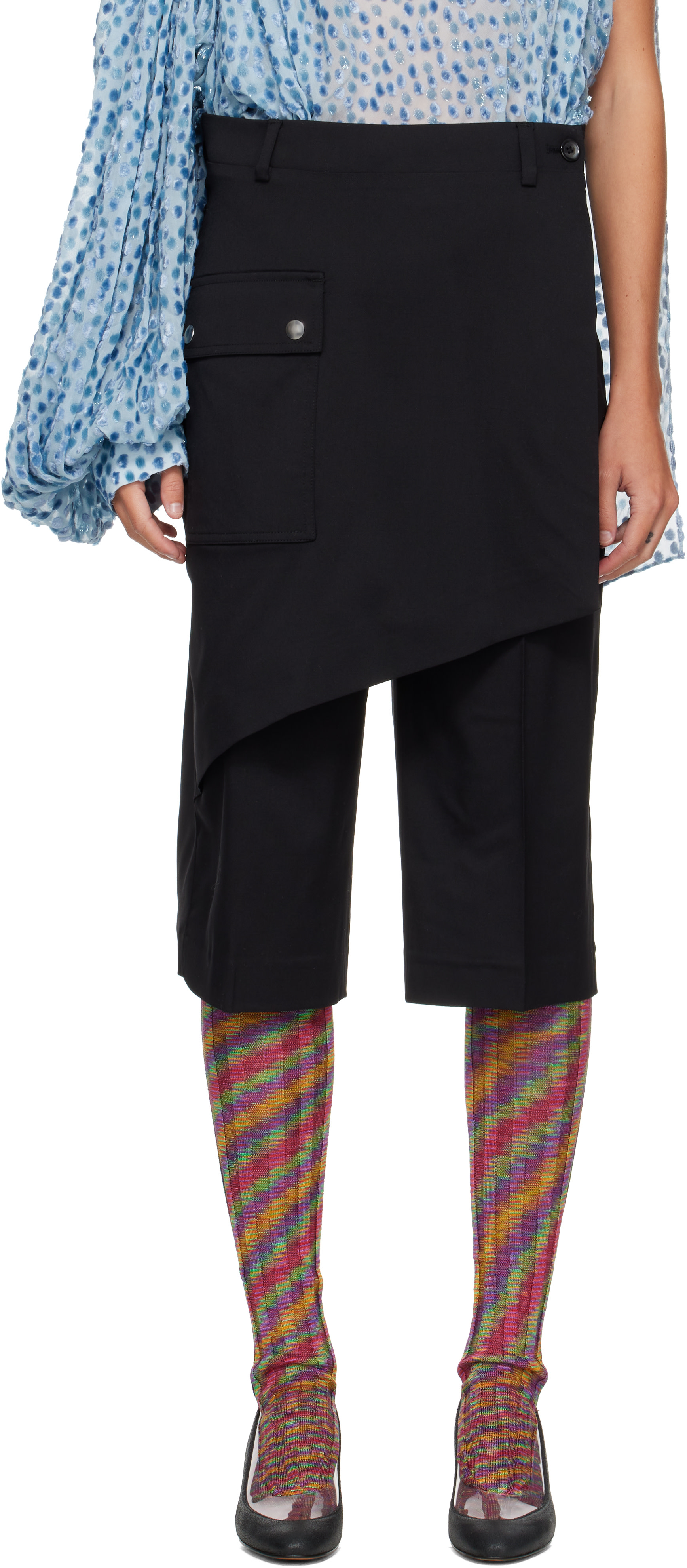 Kiko Kostadinov: Black Linnet Wrap Culottes Shorts | SSENSE