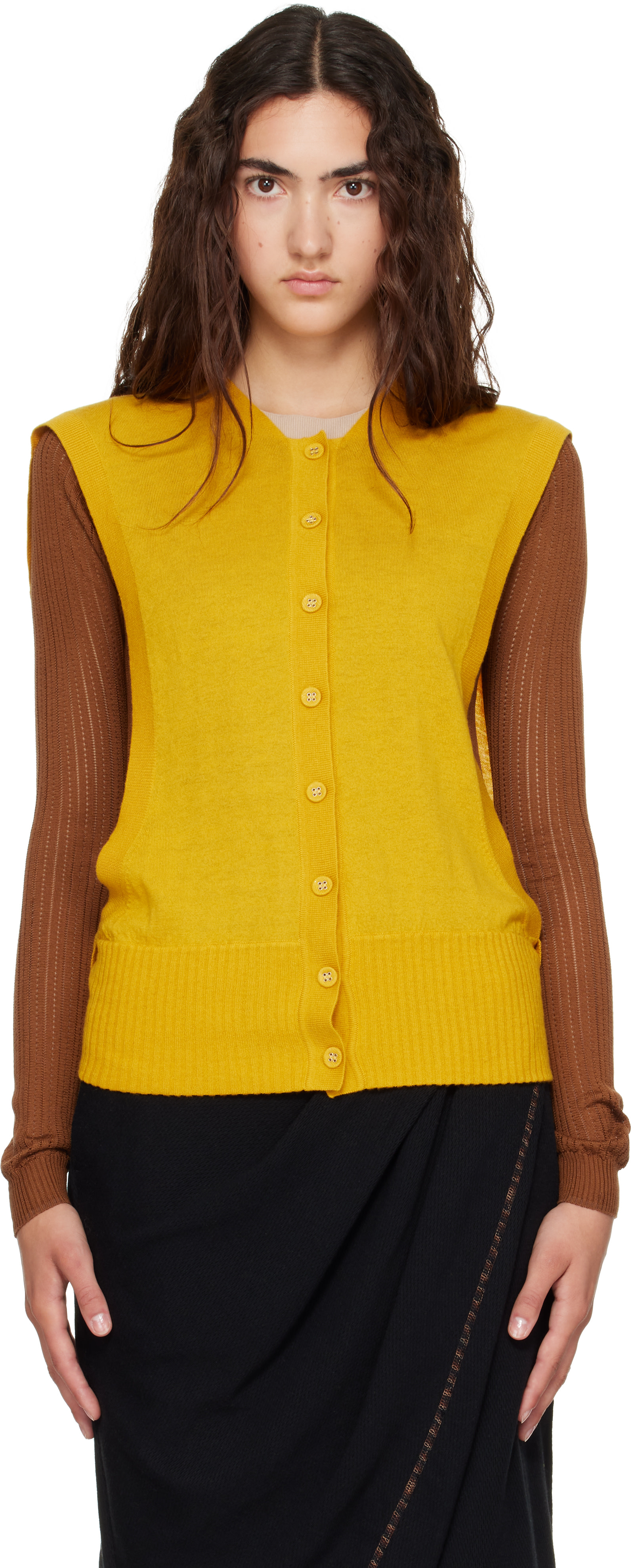 Kiko Kostadinov: Yellow & Brown Guillemot Cocoon Cardigan | SSENSE
