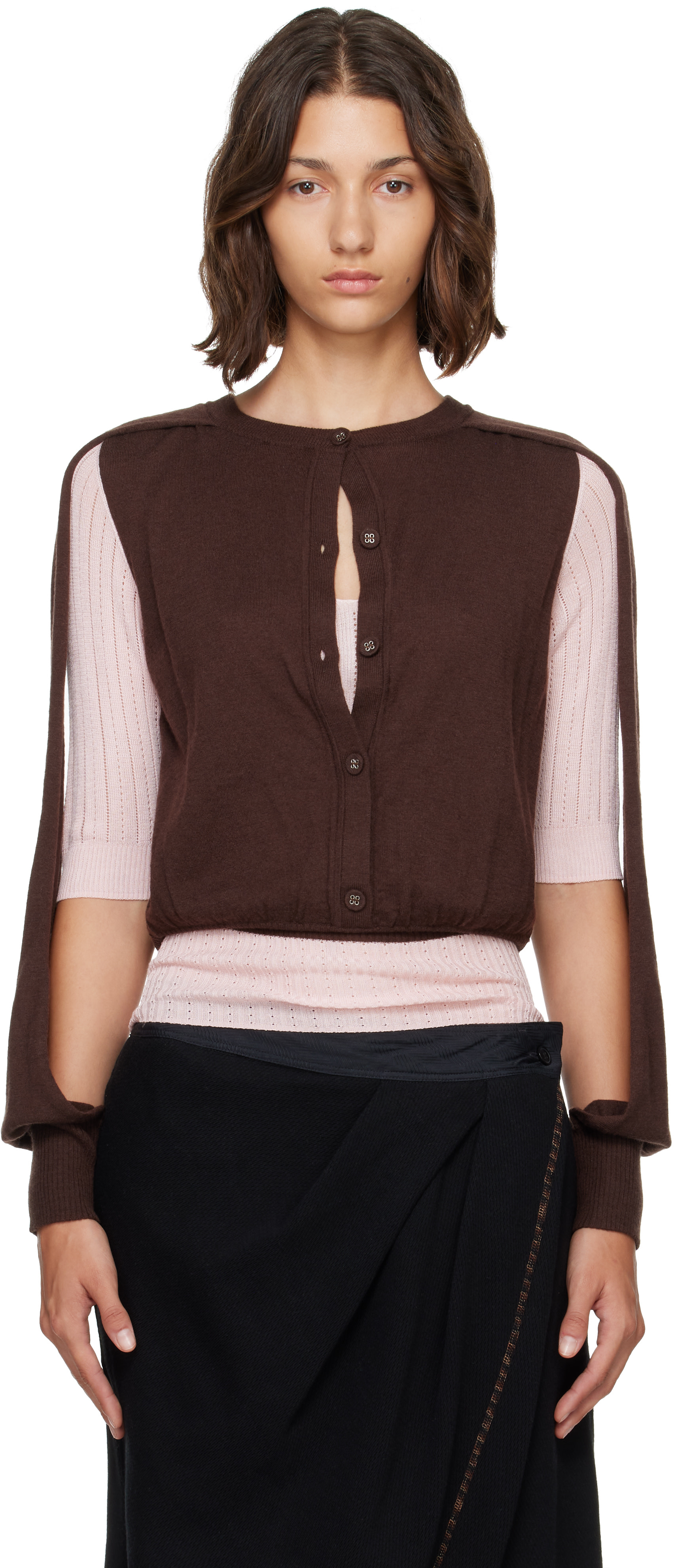 Kiko Kostadinov: Brown & Pink Corella Double Sleeve Sweater