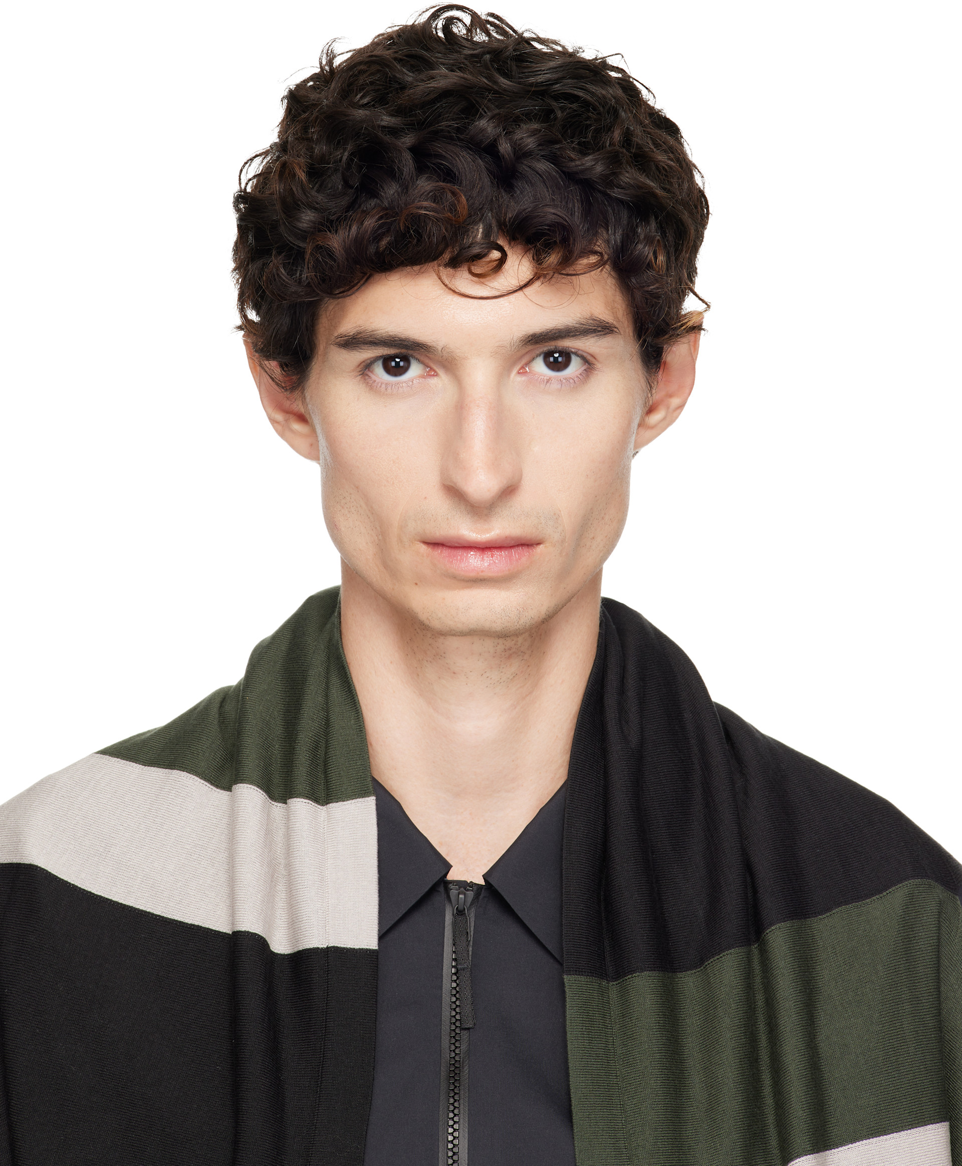 Kiko Kostadinov: Black & Khaki Sigo Wide Knit Scarf | SSENSE Canada