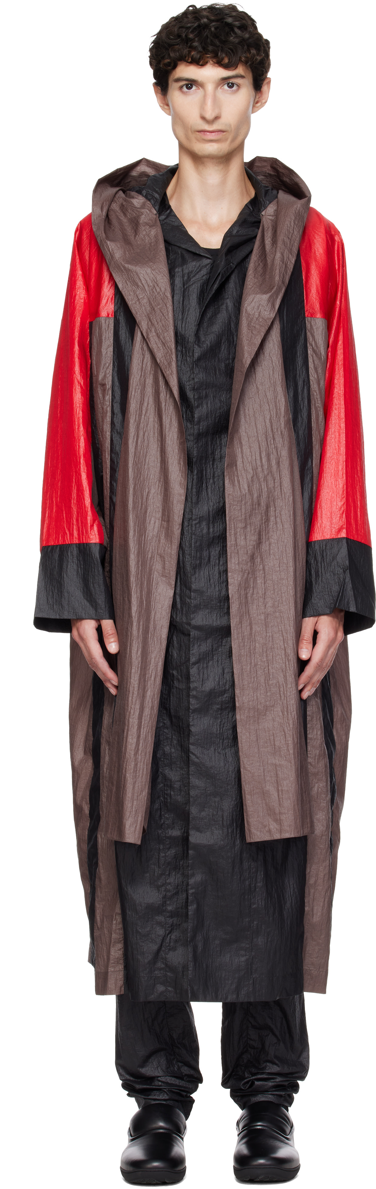 Kiko Kostadinov: Brown & Red Hertel Stripe Coat | SSENSE