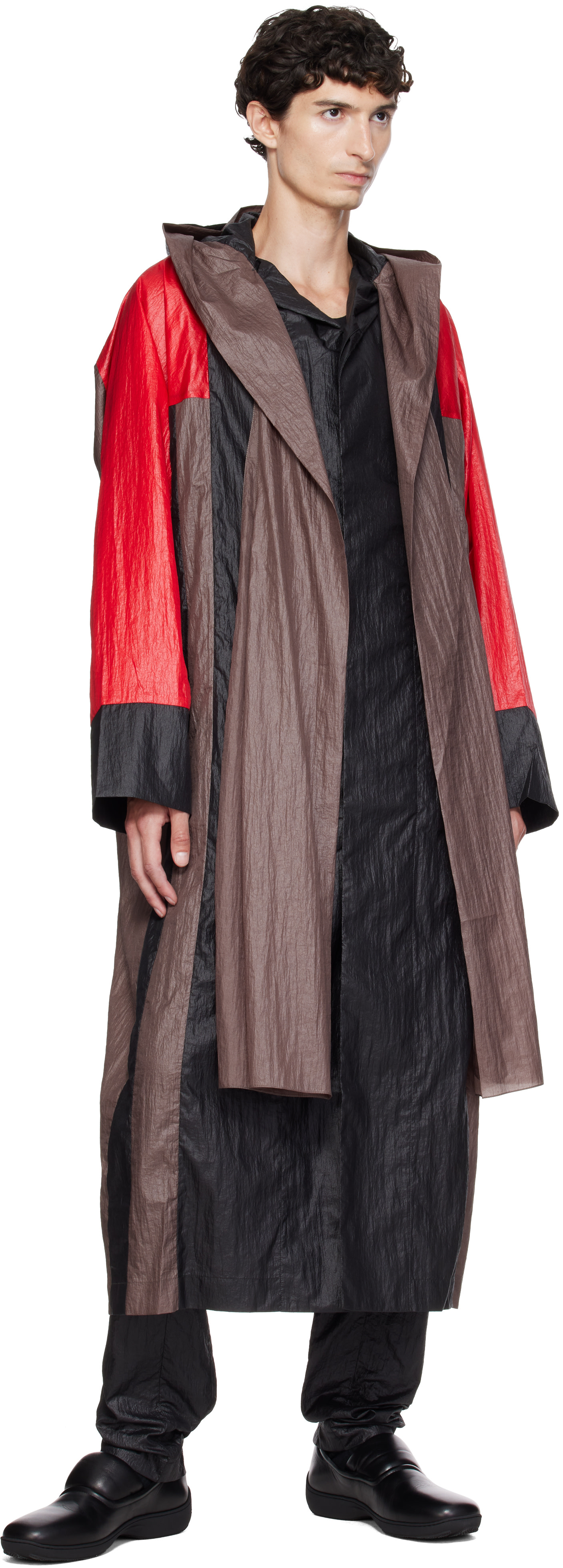 Kiko Kostadinov: Brown & Red Hertel Stripe Coat | SSENSE